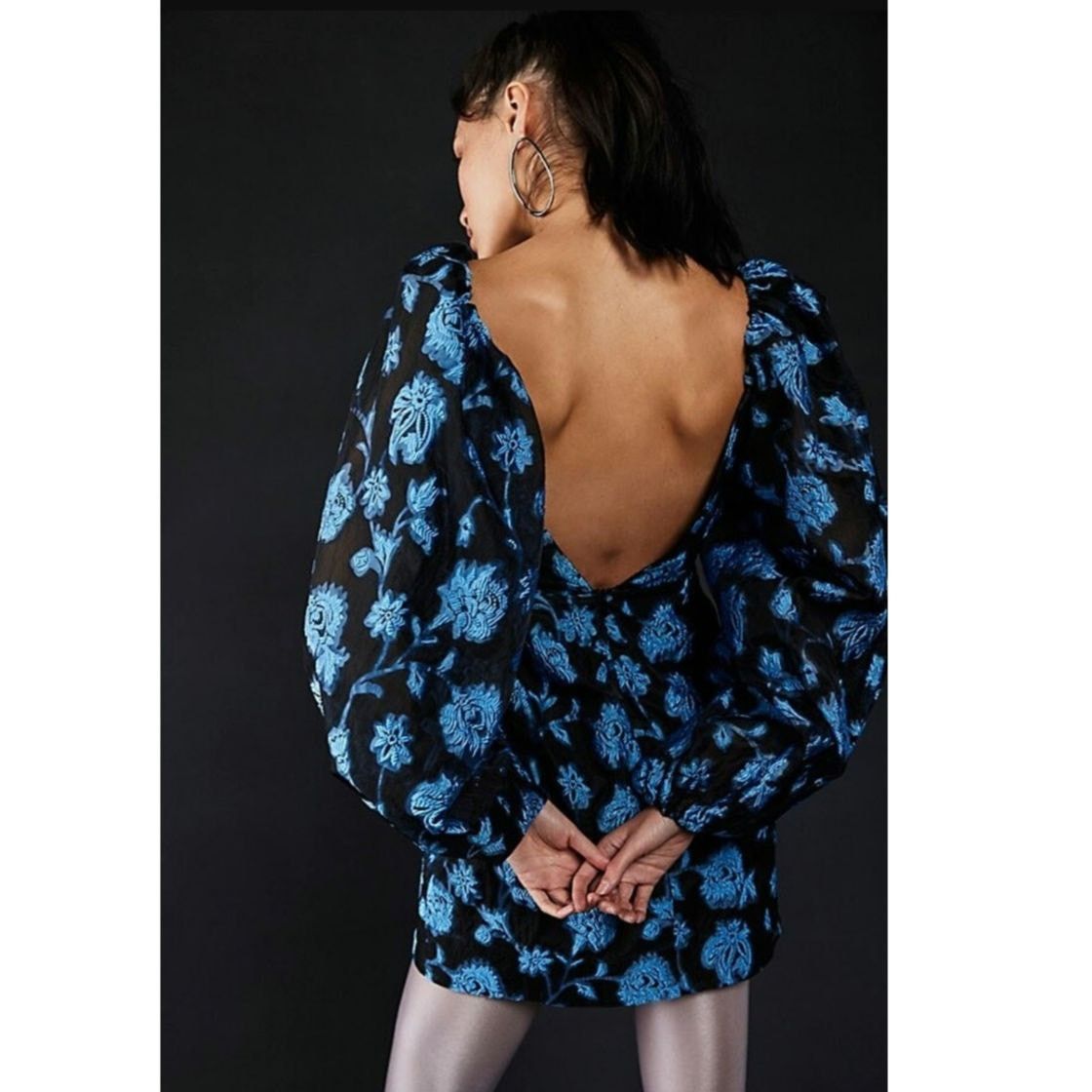 Free People New FREE PEOPLE Aureta Georgia Mini Dress $268 XS Black/Blue Size XS / US 0-2 / IT 36-38 - 4 Thumbnail