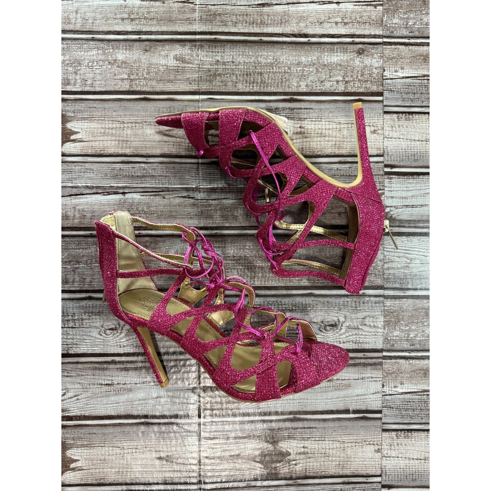 Badgley Mischka Sandals Heel Shoes Gladiator Size 6 Color Fucshia in Pink, Women's