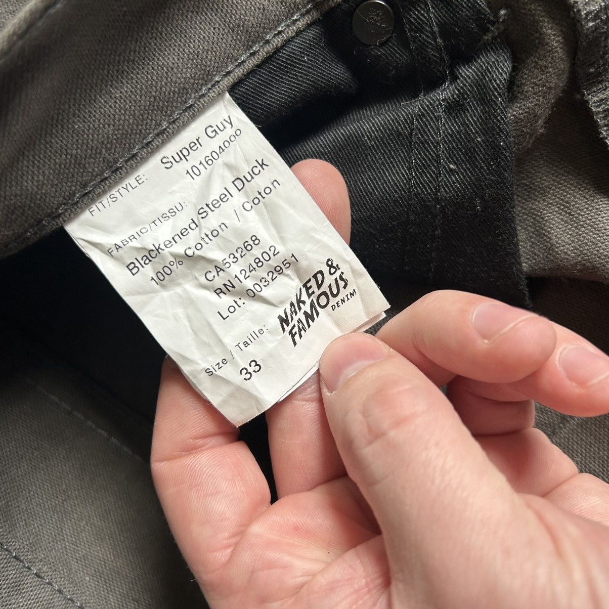 Naked & Famous AUTUMN 2020 Made in Canada BLACK STEEL DUCK CANVAS SELVEDGE Size US 33 - 9 Thumbnail