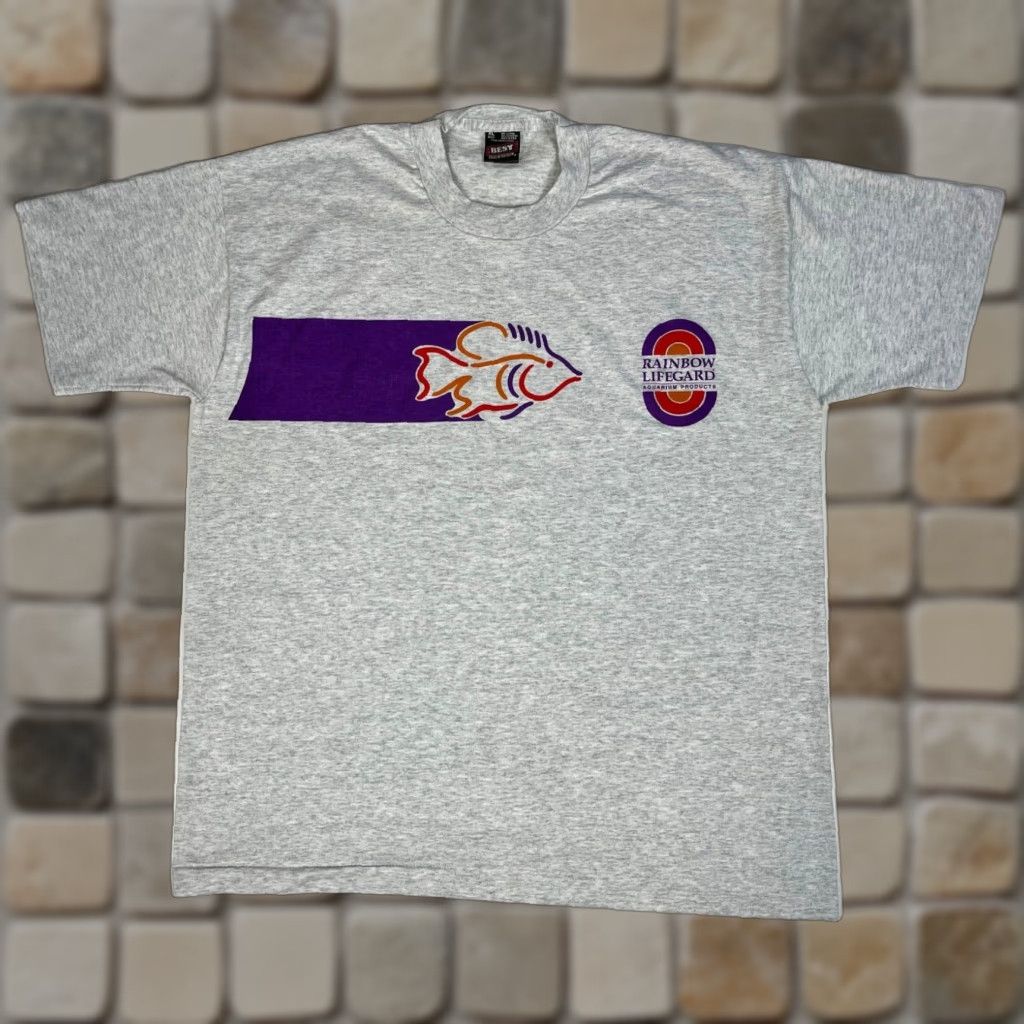 Fruit Of The Loom VINTAGE Fruit of the Loom T-Shirt Men XL Gray 90s Rainbow Lifeguard Aquarium Products 90s Mens T-Shirt Size US XL / EU 56 / 4 - 1 Thumbnail