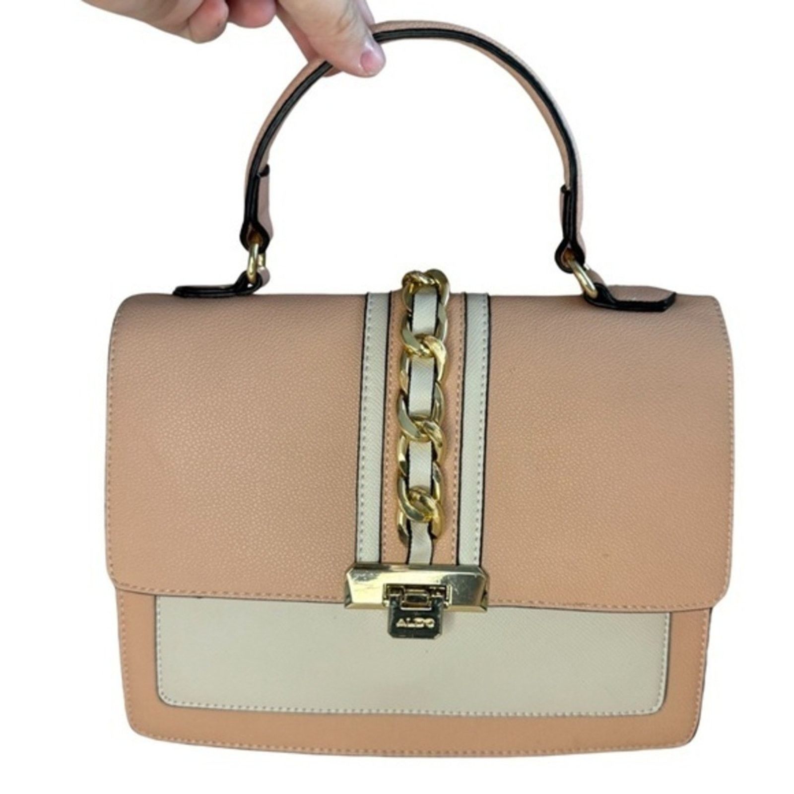 Aldo Aldo Pink & Cream Top Handle Satchel Faux Leather Bag Size ONE SIZE - 1 Thumbnail