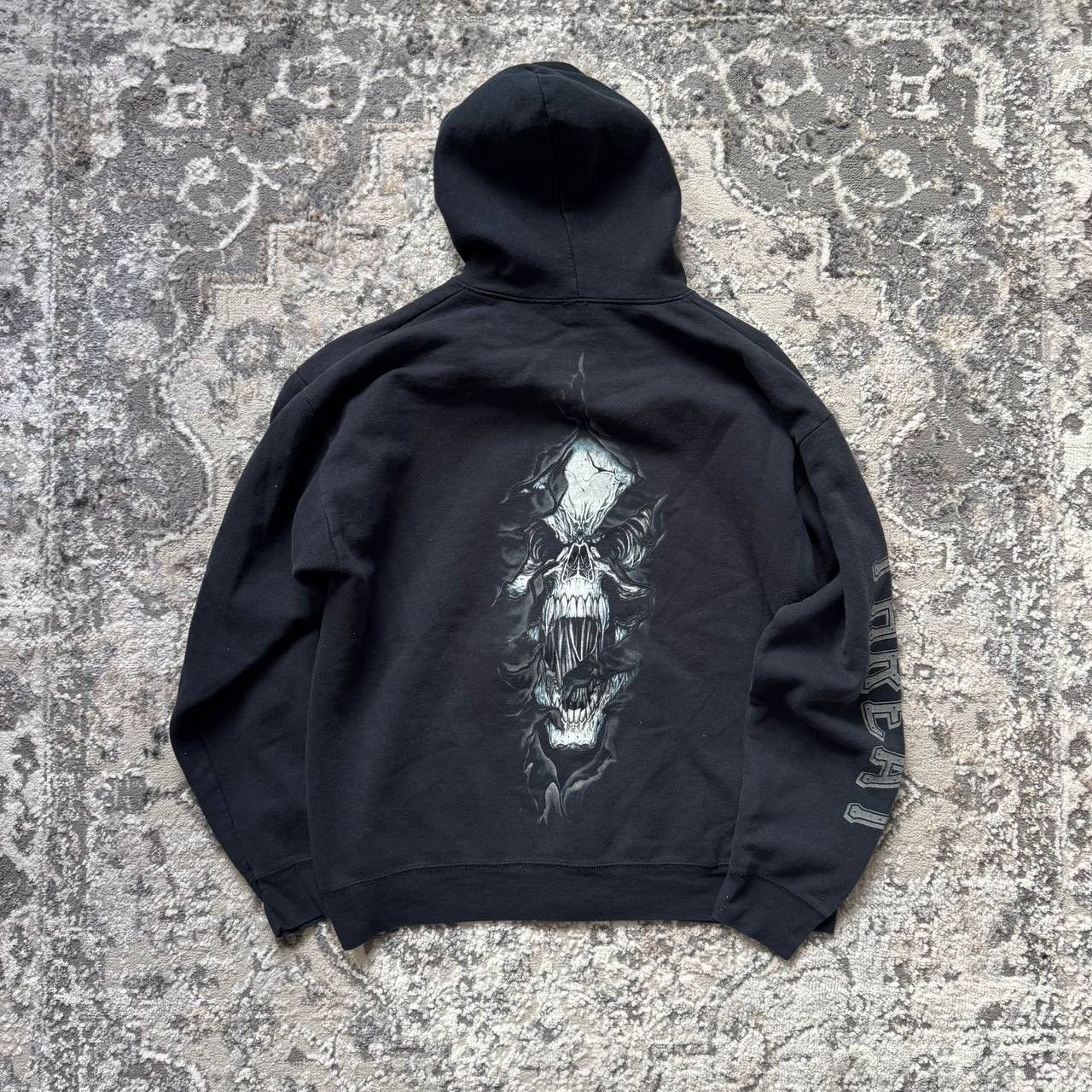 Japanese Brand Japanese Vintage Moto Punk Skull Goth Zip Baggy Black Hoodie Size US L / EU 52-54 / 3 - 2 Thumbnail