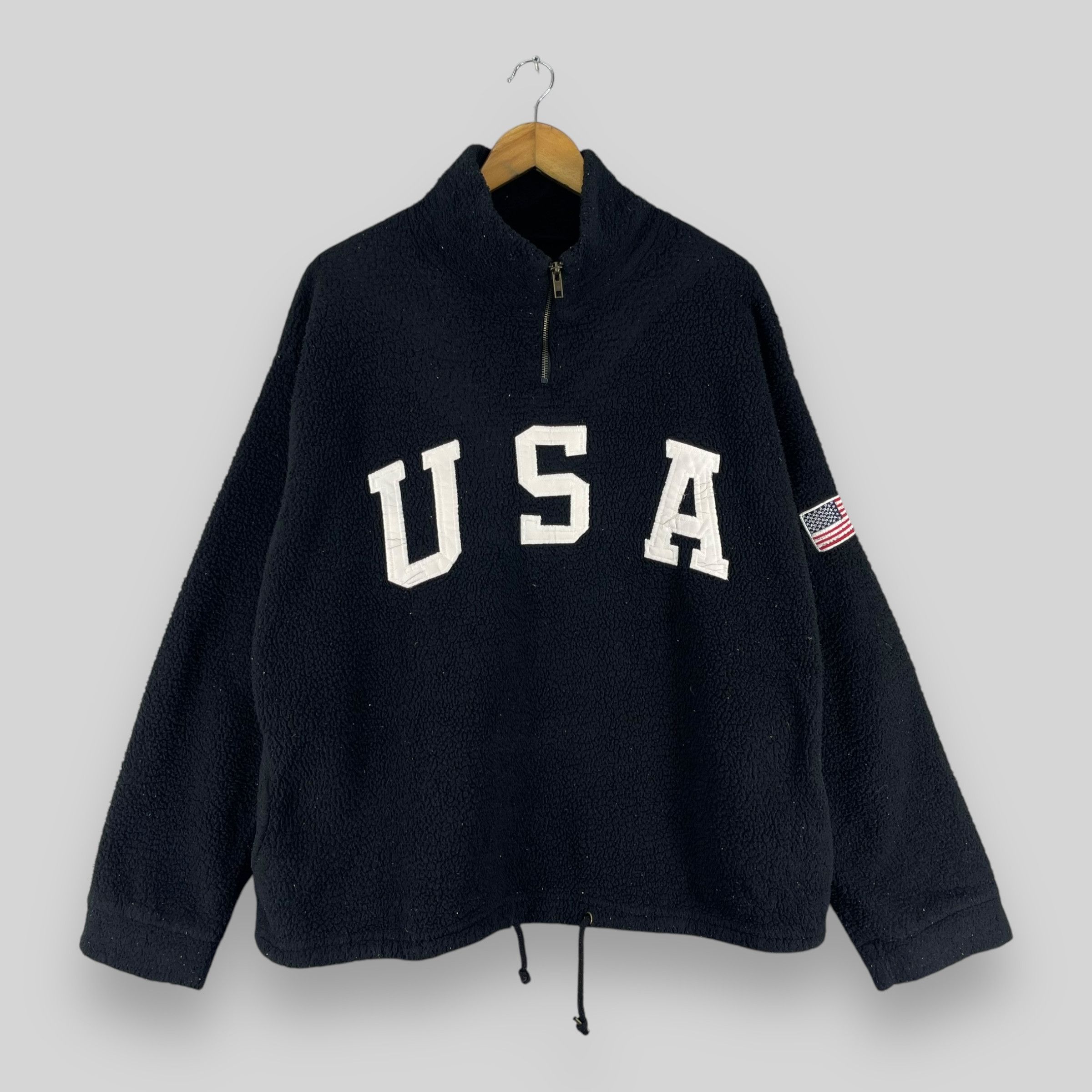 Vintage Vintage 90's USA Spellout Embroidery Sherpa Fleece Jacket Size US L / EU 52-54 / 3 - 1 Thumbnail
