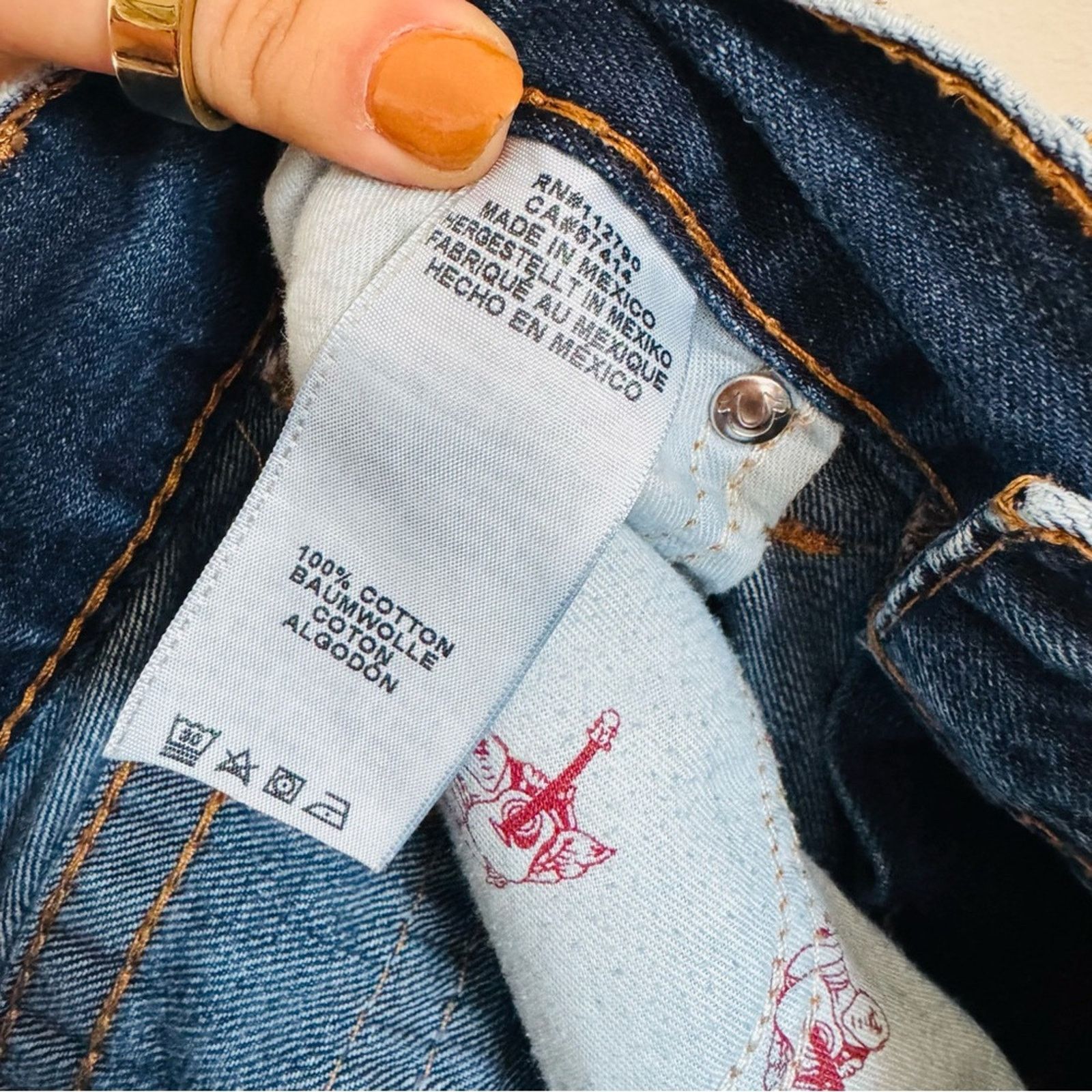 True Religion TRUE RELIGION Blue White Acid Wash Straight Leg Denim Jeans Size US 29 - 4 Thumbnail
