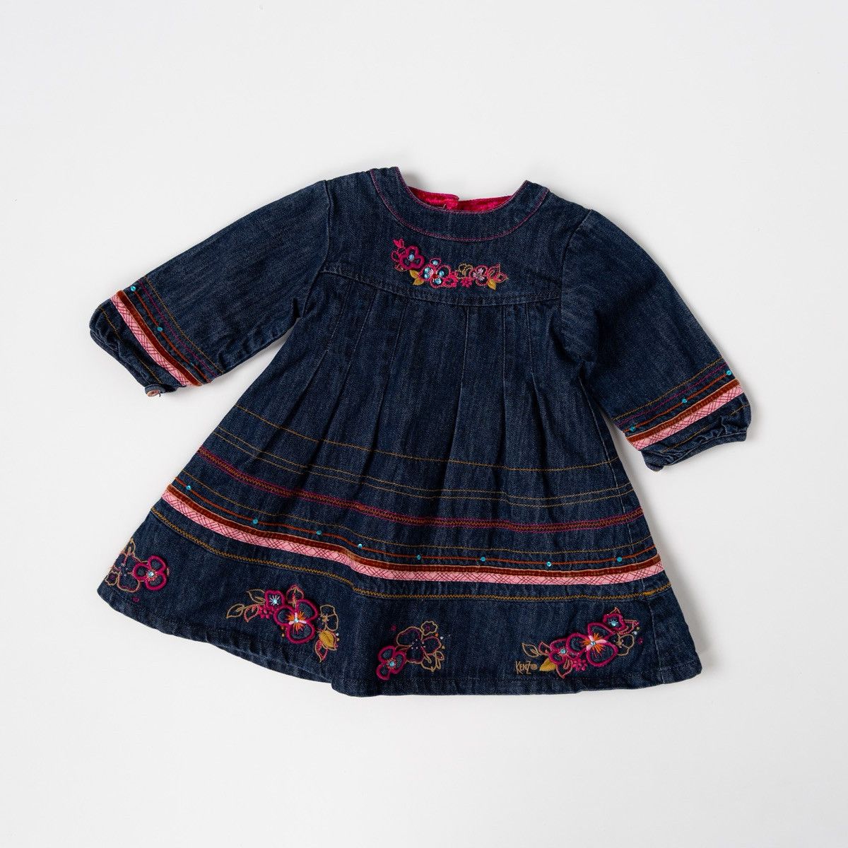 Kenzo Kenzo Kids Girls Denim Dress Embroidered Floral Blue Rare Size XXS / US 00 / IT 34 - 2 Thumbnail