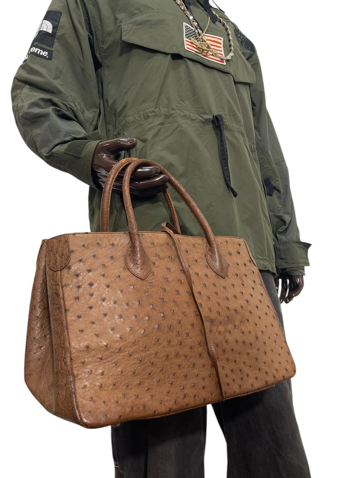Comme Des Garcons x Genuine Leather Full Leather Ostritch Patina VTG Unknown Tote Bag 20 in Brown