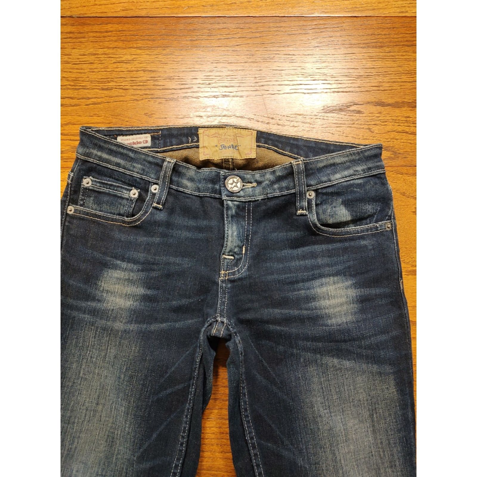 Denime Big Star Jenae Slim Straight Denim Dark Wash Jeans Womens 26 Inseam 31 5-Pocket Blue Cotton Blend Belt Loops Embroidered Studded Slimming Vintage No Size 26" / US 2 / IT 38 - 4 Thumbnail