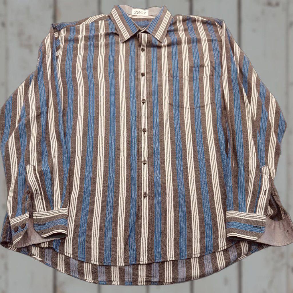 Tasso Elba Tasso Elba Shirt Mens XL Long Sleeve Button-Up Cotton Striped 100% Cotton Multicolor Modern Classic Size US XL / EU 56 / 4 - 1 Thumbnail