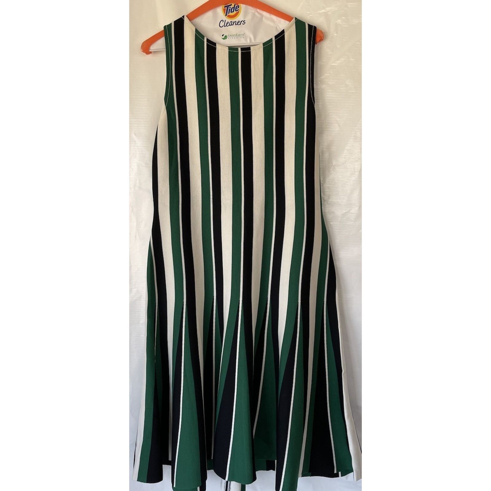 St. John ST. JOHN Black Label Green White Stripe Dress 10 Wool Blend Size L / US 10 / IT 46 - 1 Thumbnail