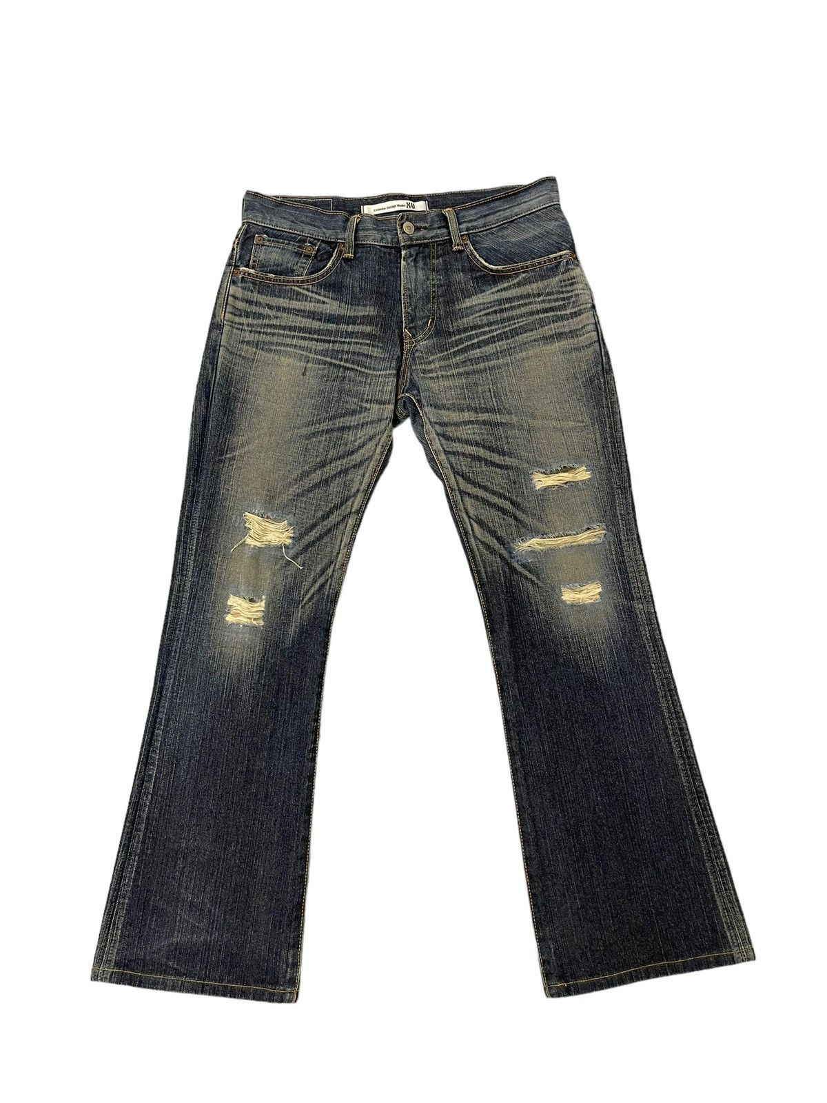Japanese Brand Flare Jeans Edwin Japan Thrashed Distress Boot Cut 6🟦2 Size US 34 / EU 50 - 2 Thumbnail