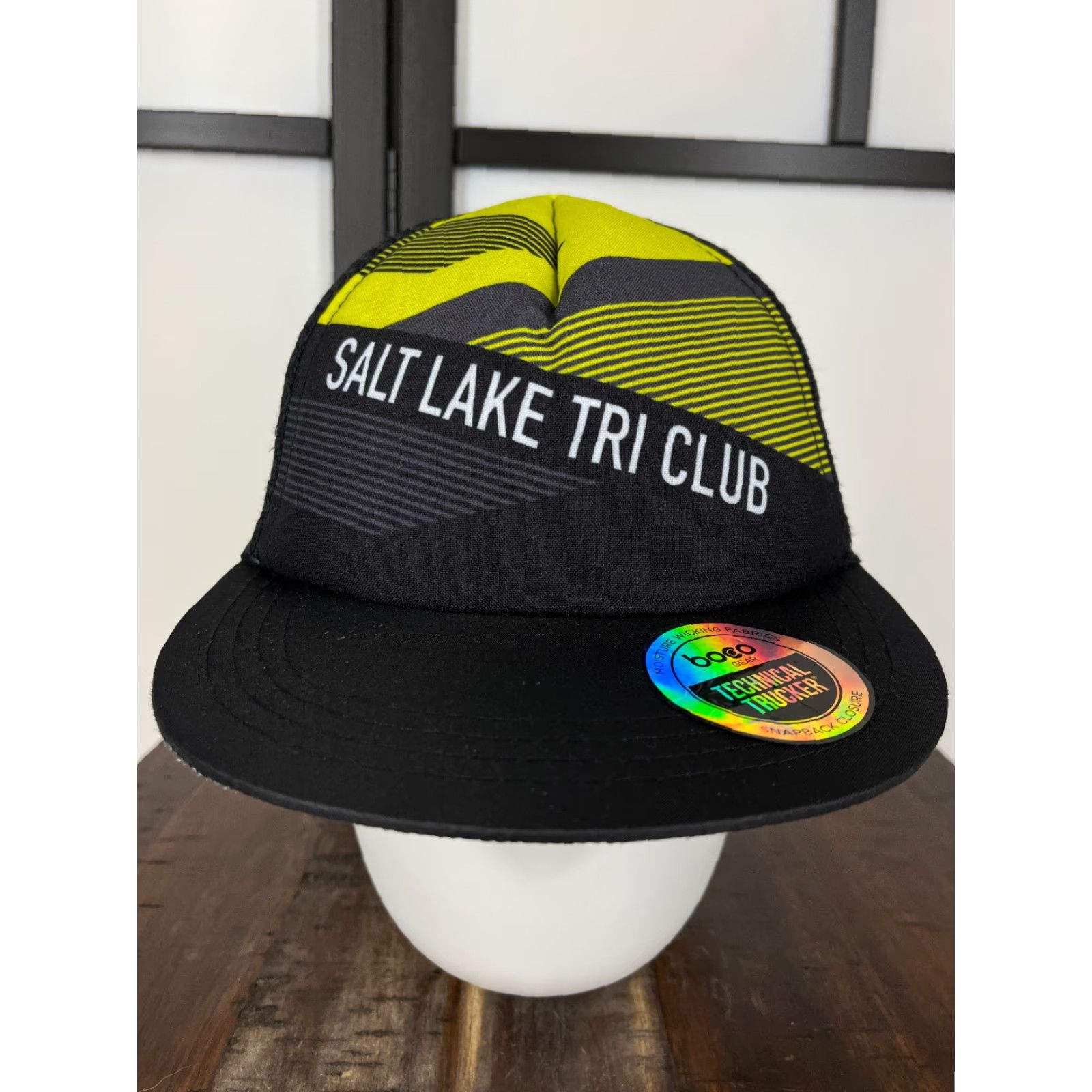 Vintage Boco Gear Hat Cap Trucker Adult One Size Black Poly Striped Pattern Hiking Triathlon Club Logo 90s Theme Men Mens Size ONE SIZE - 2 Thumbnail