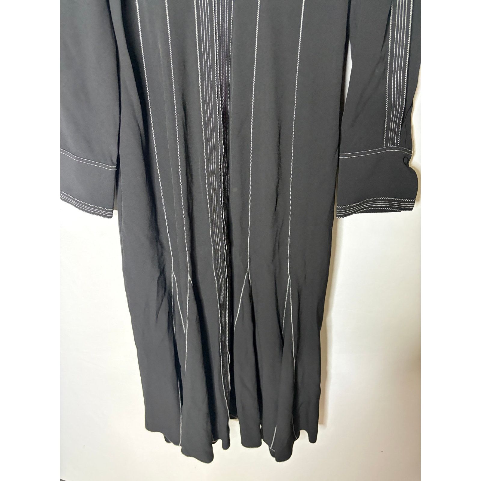 Ulla Johnson Ulla Johnson Black crepe midi dress white trim long sleeves Size S / US 4 / IT 40 - 4 Thumbnail