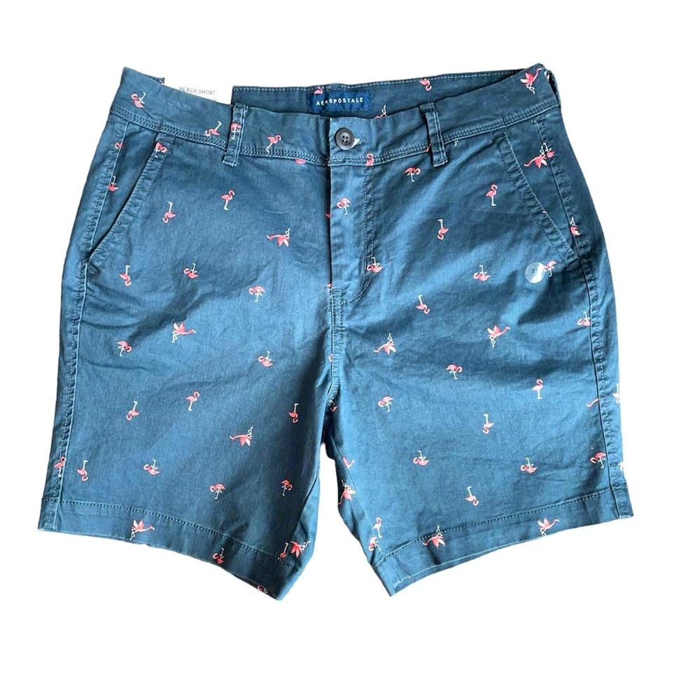 Aeropostale AEROPOSTALE Pink Flamingo print Blue Chino Shorts Size 31 Size US 31 - 1 Thumbnail