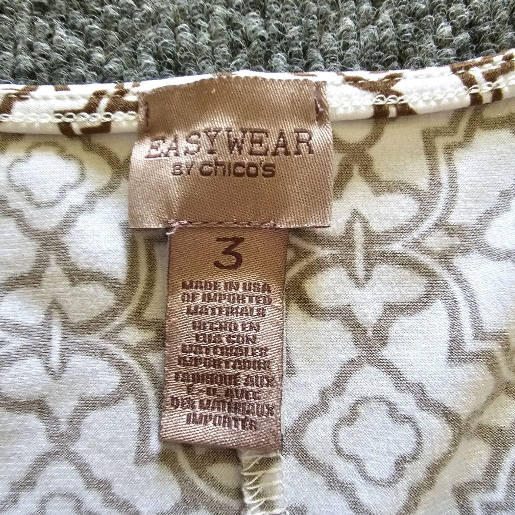 Vintage Chicos Easywear Top Shirt Womens XL White Geometric 3/4 Sleeve Stretch Casual Blouse Size XL / US 12-14 / IT 48-50 - 3 Thumbnail