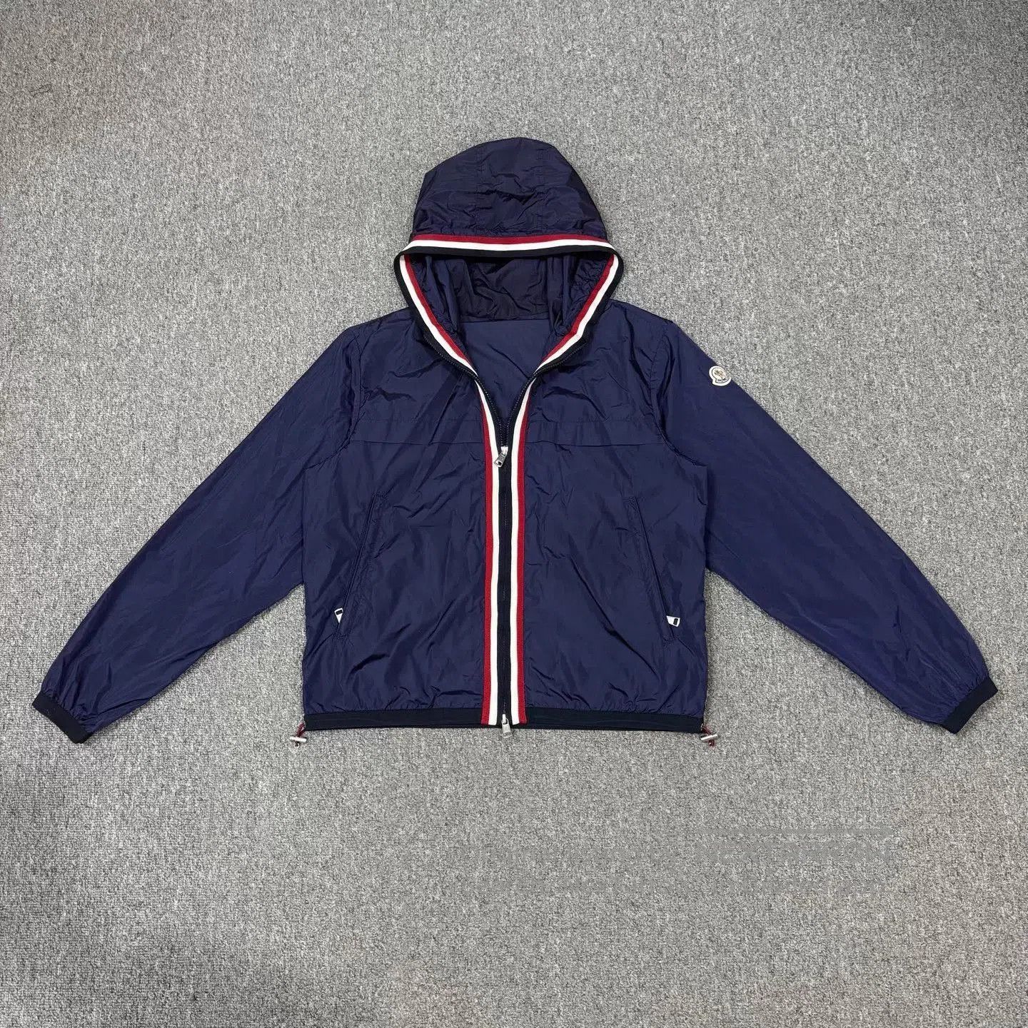 Moncler Blue Hooded Light Jacket with Striped Zipper. Size US M / EU 48-50 / 2 - 1 Thumbnail