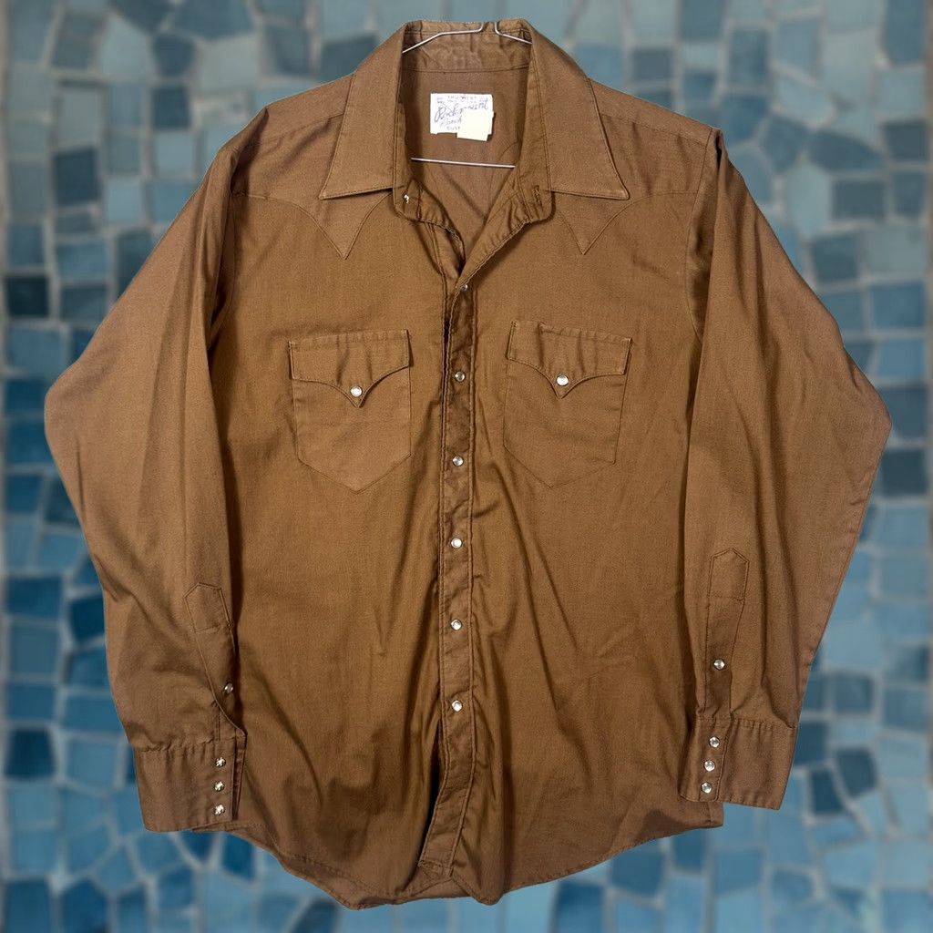 Rockmount Ranch Wear Rockmount Rach Wear Tru-West Shirt Mens M 16 Custom Fit USA Made Pearl Snap Brown Cotton Button-Up Western 80s 90s Casual Mens Size US M / EU 48-50 / 2 - 1 Thumbnail