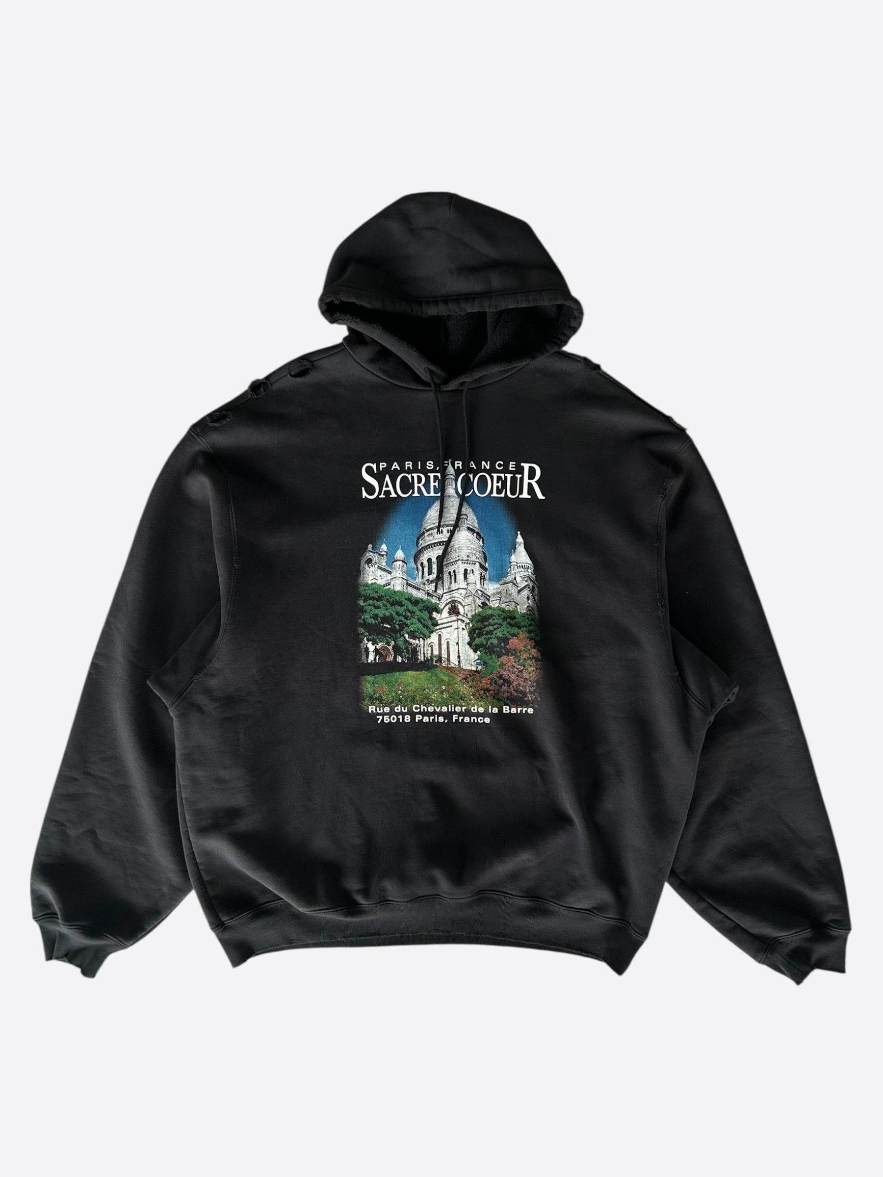 Balenciaga Balenciaga Black Notre Dame Distressed Hoodie Size US XL / EU 56 / 4 - 1 Thumbnail