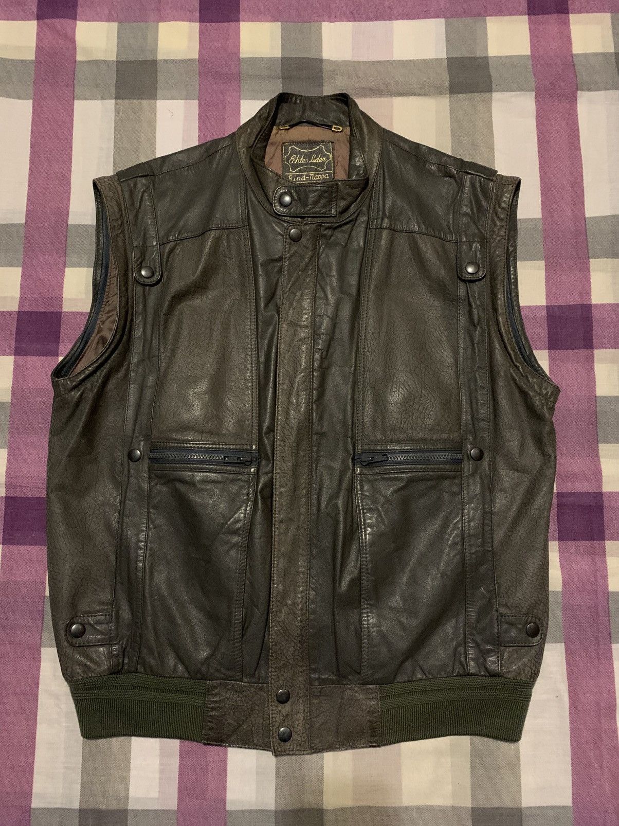 Other Vintage YKK Cowhide Leather Vest - New Fast Size US L / EU 52-54 / 3 - 1 Thumbnail