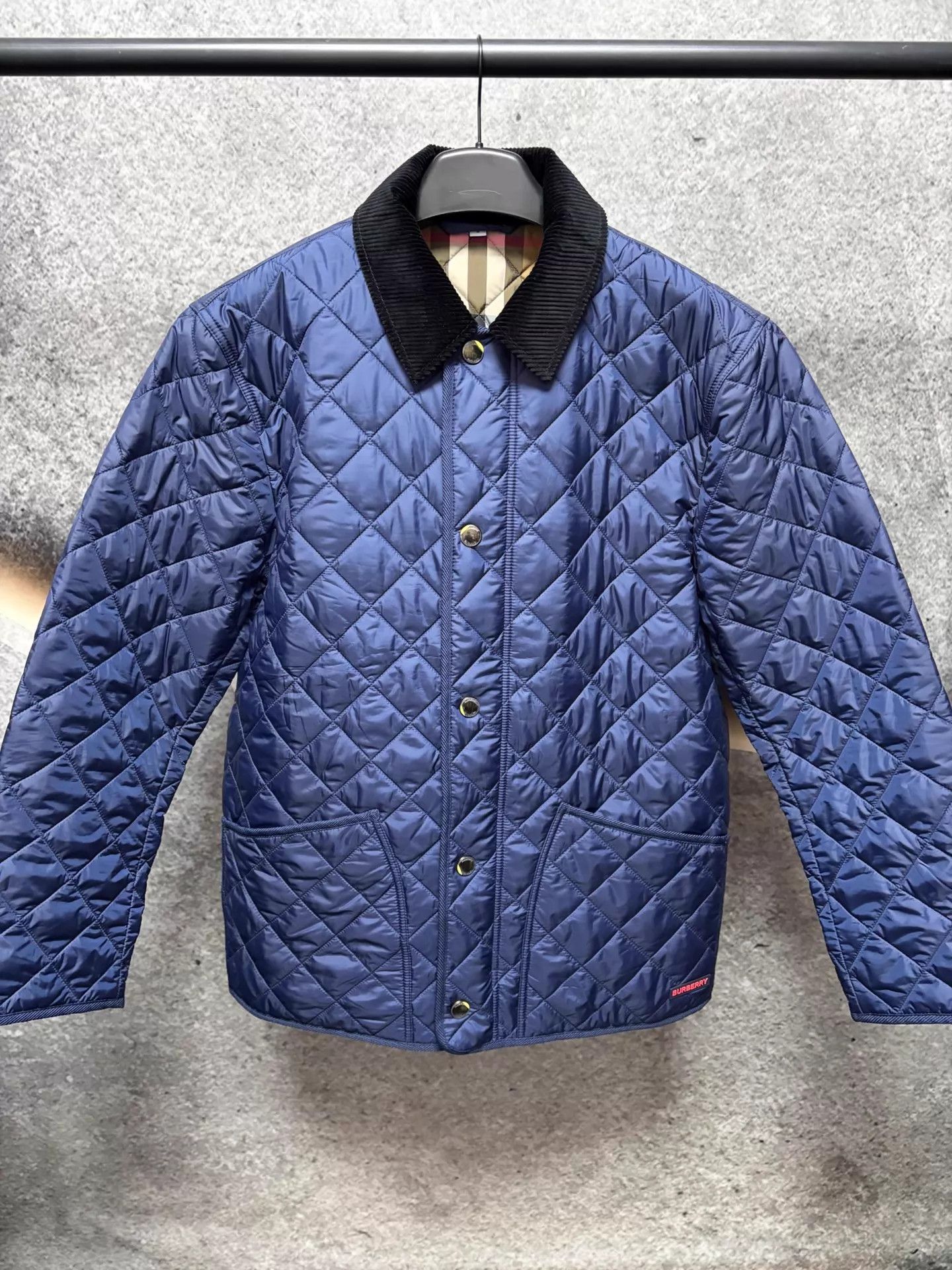 Burberry Blue Quilted Jacket with Corduroy Collar Size US M / EU 48-50 / 2 - 1 Thumbnail