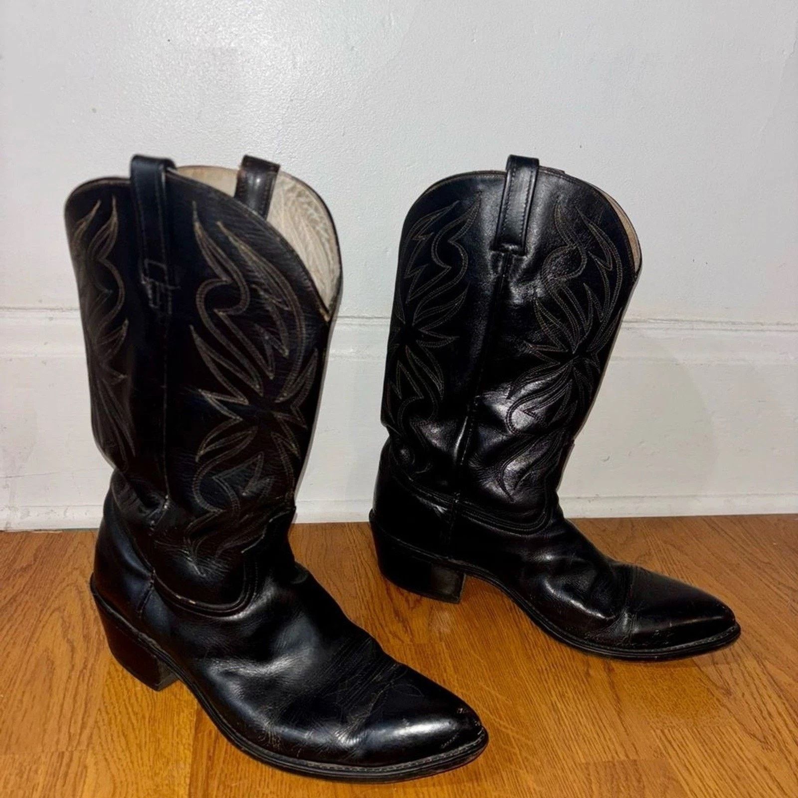 Lucchese 1990s Lucchese Black Cowboy Boots 11.5D Texas Deadstock Size US 11.5 / EU 44-45 - 3 Thumbnail