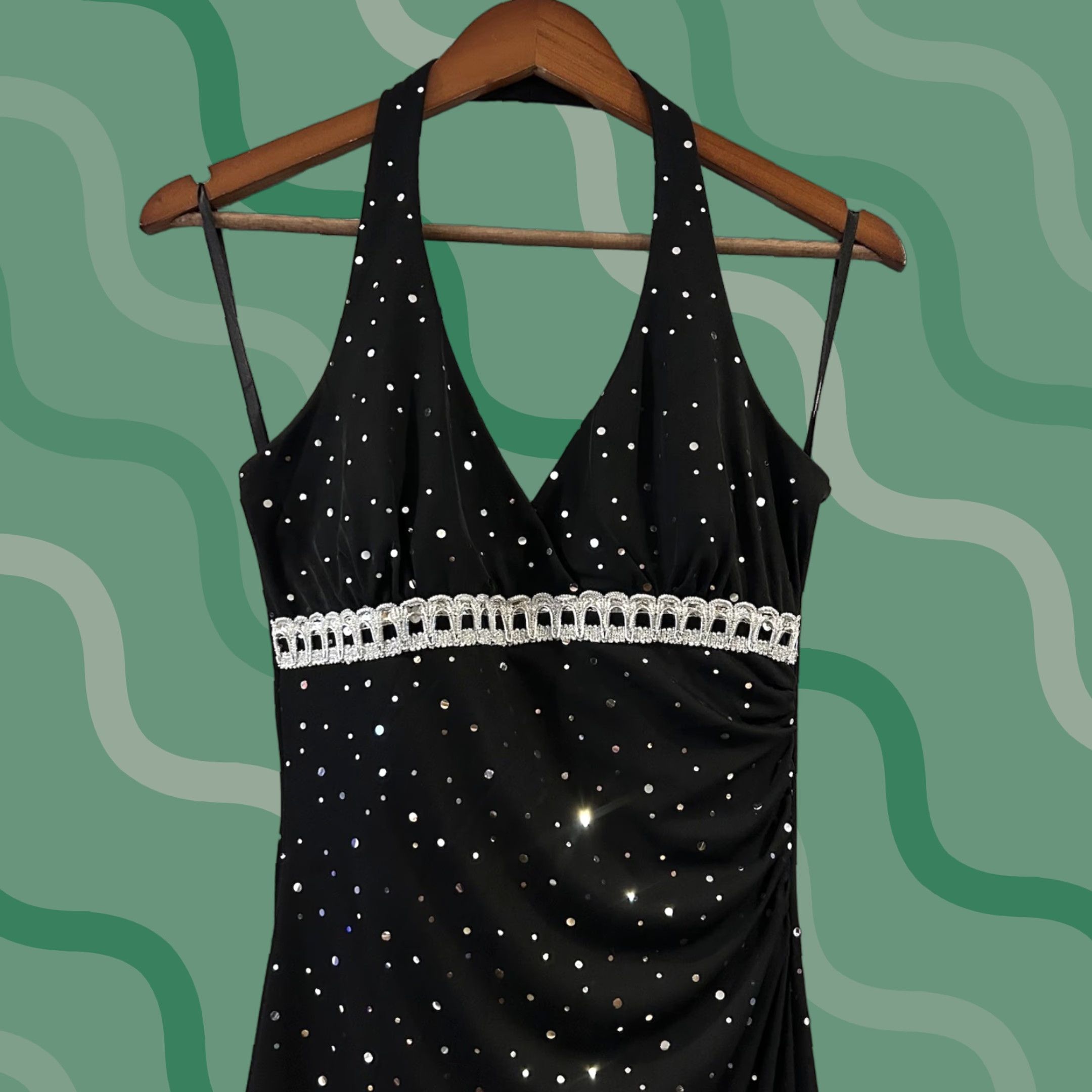 Vintage VINTAGE Taboo Dress Midi Black Sequin Rhinestone Sparkles Y2K 90s Floral V-Neck Sleeveless Party Womens Medium Size M / US 6-8 / IT 42-44 - 1 Thumbnail