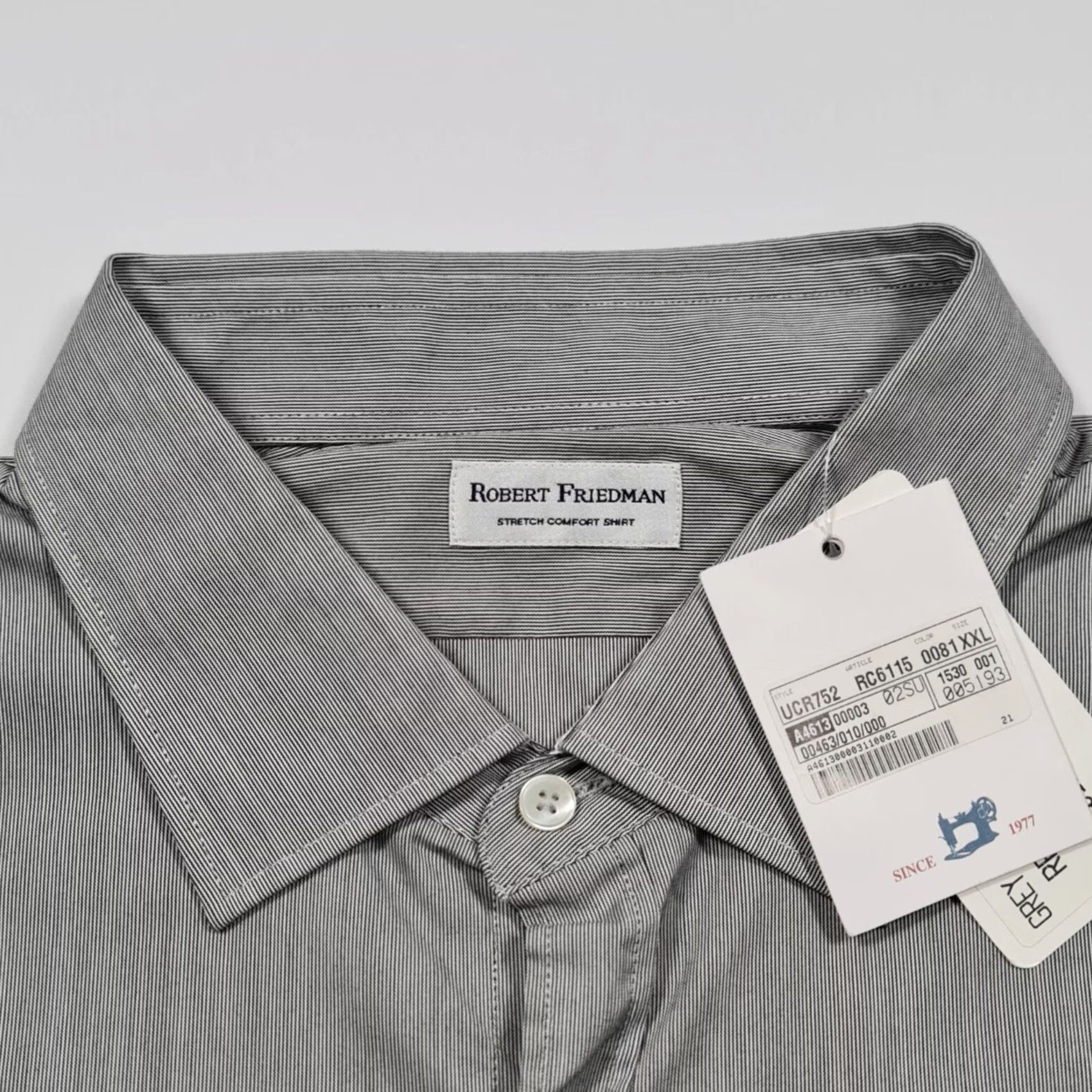 Vintage Robert Friedman Mens Shirt Grey 2XL Button-Up Long Sleeve Collared Knit Stretch Casual Formal Business Size US XXL / EU 58 / 5 - 2 Thumbnail