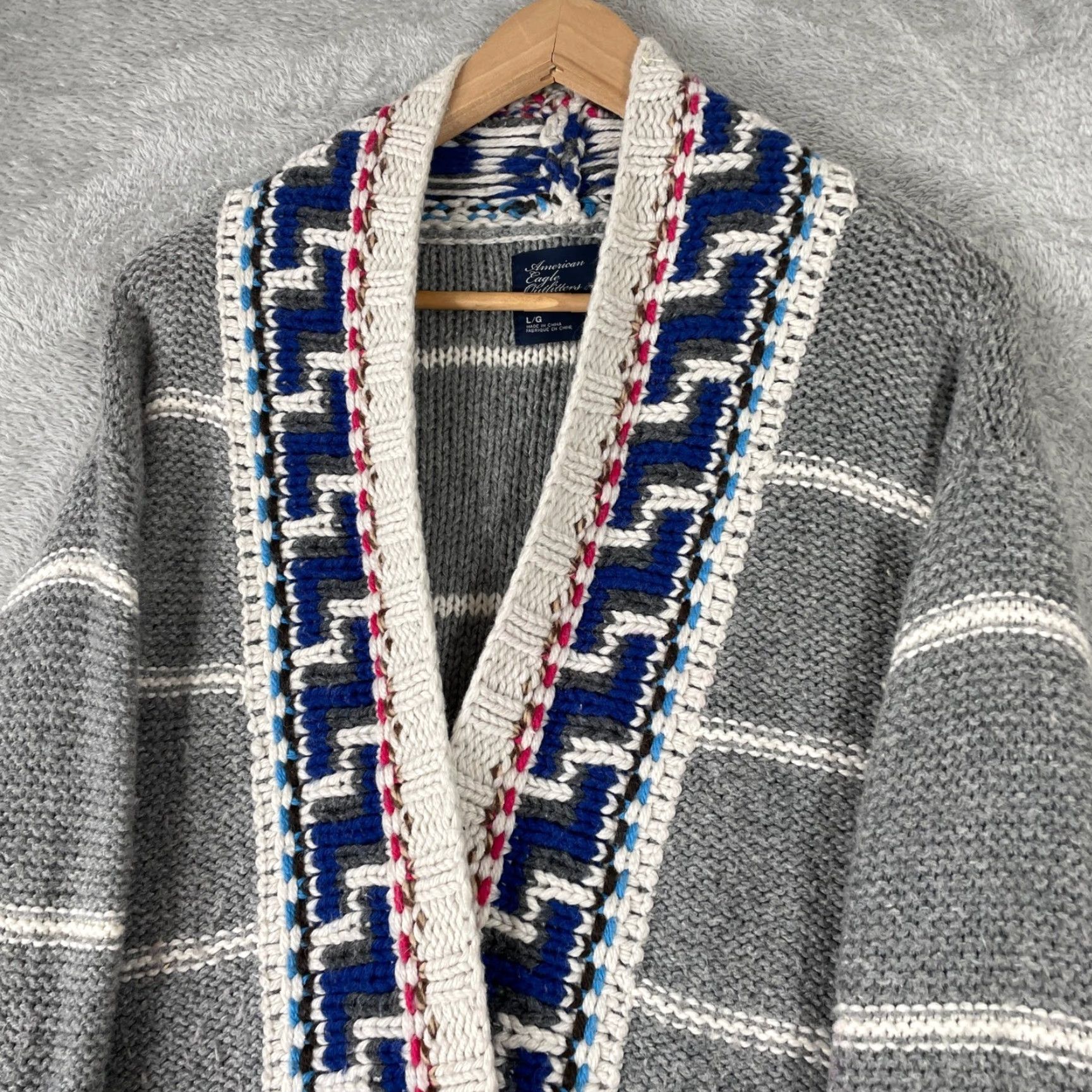 American Eagle Outfitters VINTAGE American Eagle Cardigan Womens L Gray Striped Chunky Wool Blend Y2K Size L / US 10 / IT 46 - 5 Thumbnail