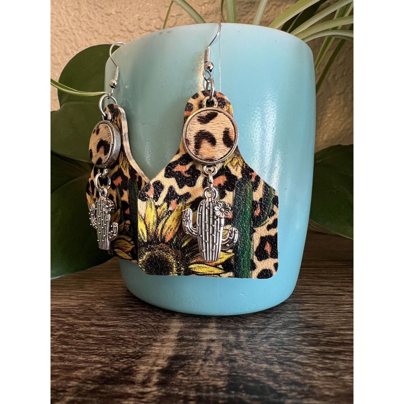Other Women’s Leopard Cactus Cow Tag Earrings Handmade W/Dangle Size ONE SIZE - 2 Thumbnail