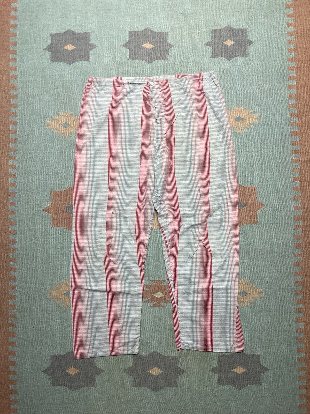 Vintage 1960s lightweight pajama pants cotton shadow plaid lounge Size US 32 / EU 48 - 1 Thumbnail