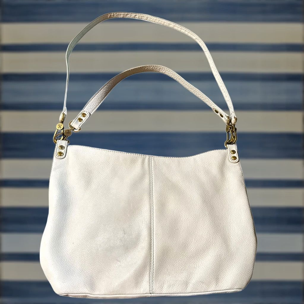 Vintage Hobo Women White Pebbled Leather Purse Shoulder HandBag Double Handles Size ONE SIZE - 1 Thumbnail