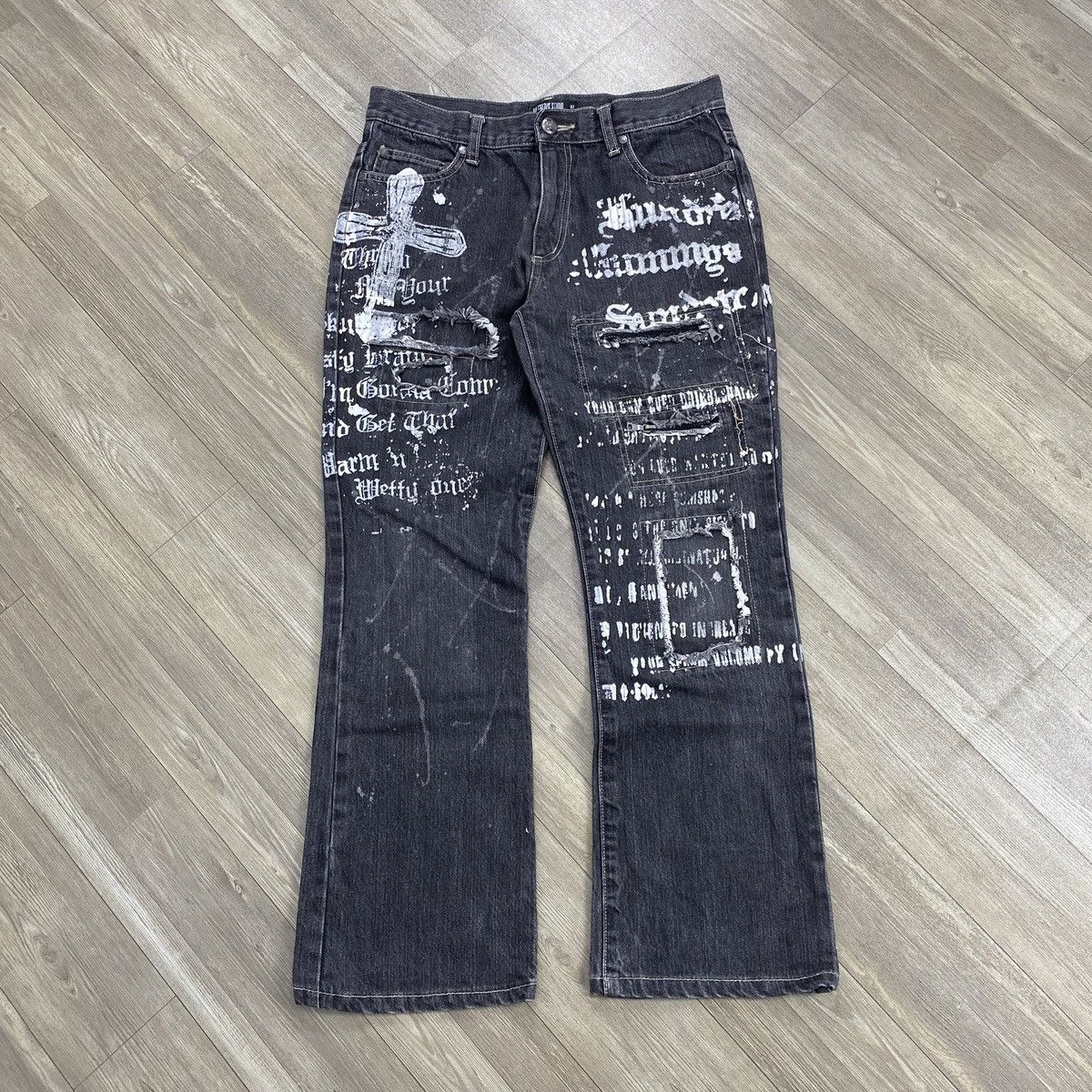 Other 2000s Ba-tsu Studio Distressed Cross Punk Flared Jeans Size US 30 / EU 46 - 1 Thumbnail