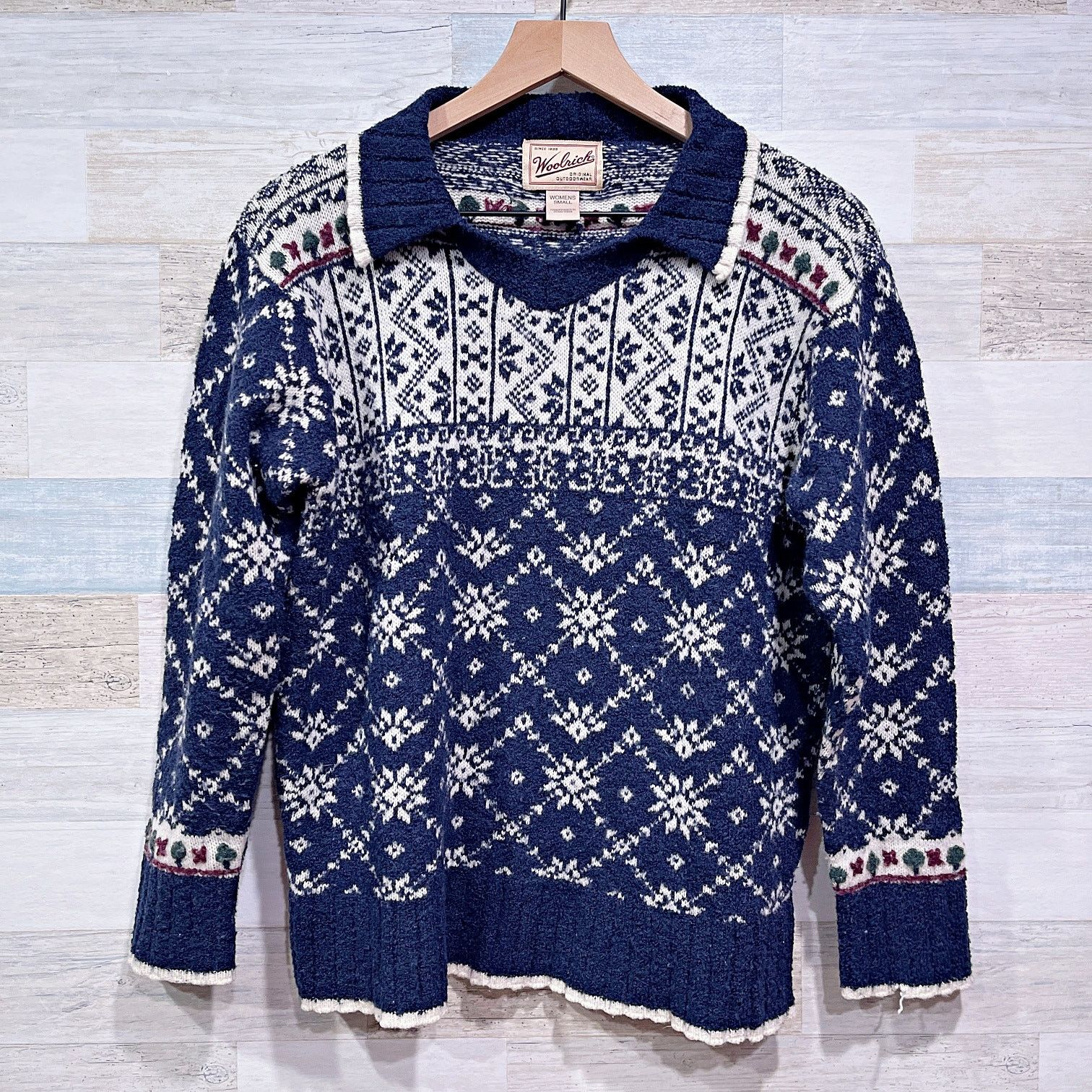 Vintage × Woolrich Woolen Mills Woolrich Vintage Wool Nordic Polo Sweater Blue Womens Small Size S / US 4 / IT 40 - 1 Thumbnail