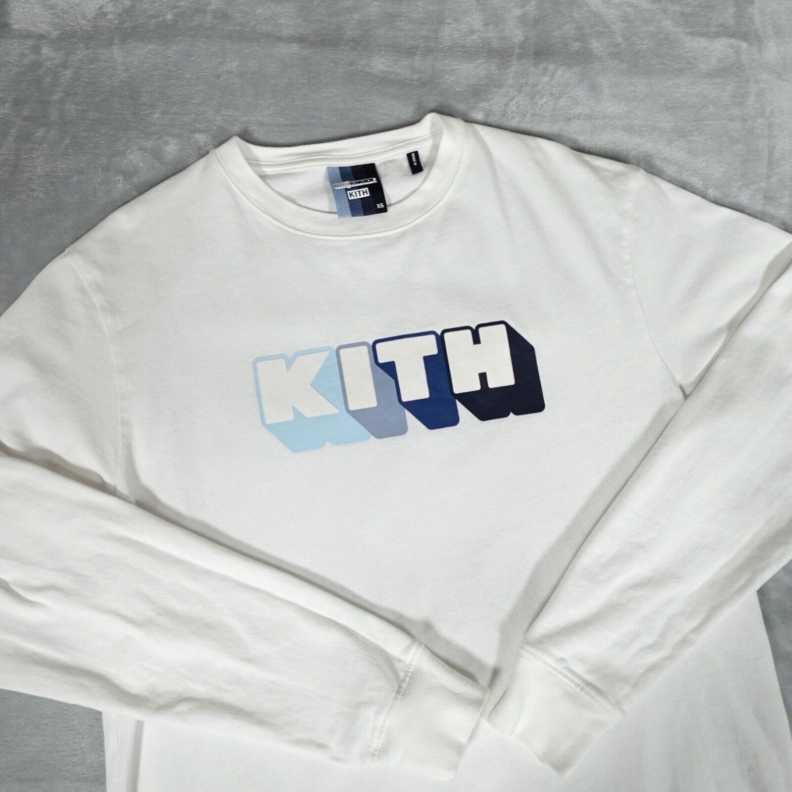 image of Kith X Bearbrick Logo Long Sleeve T Shirt Mens Xs Oversized White Spellout