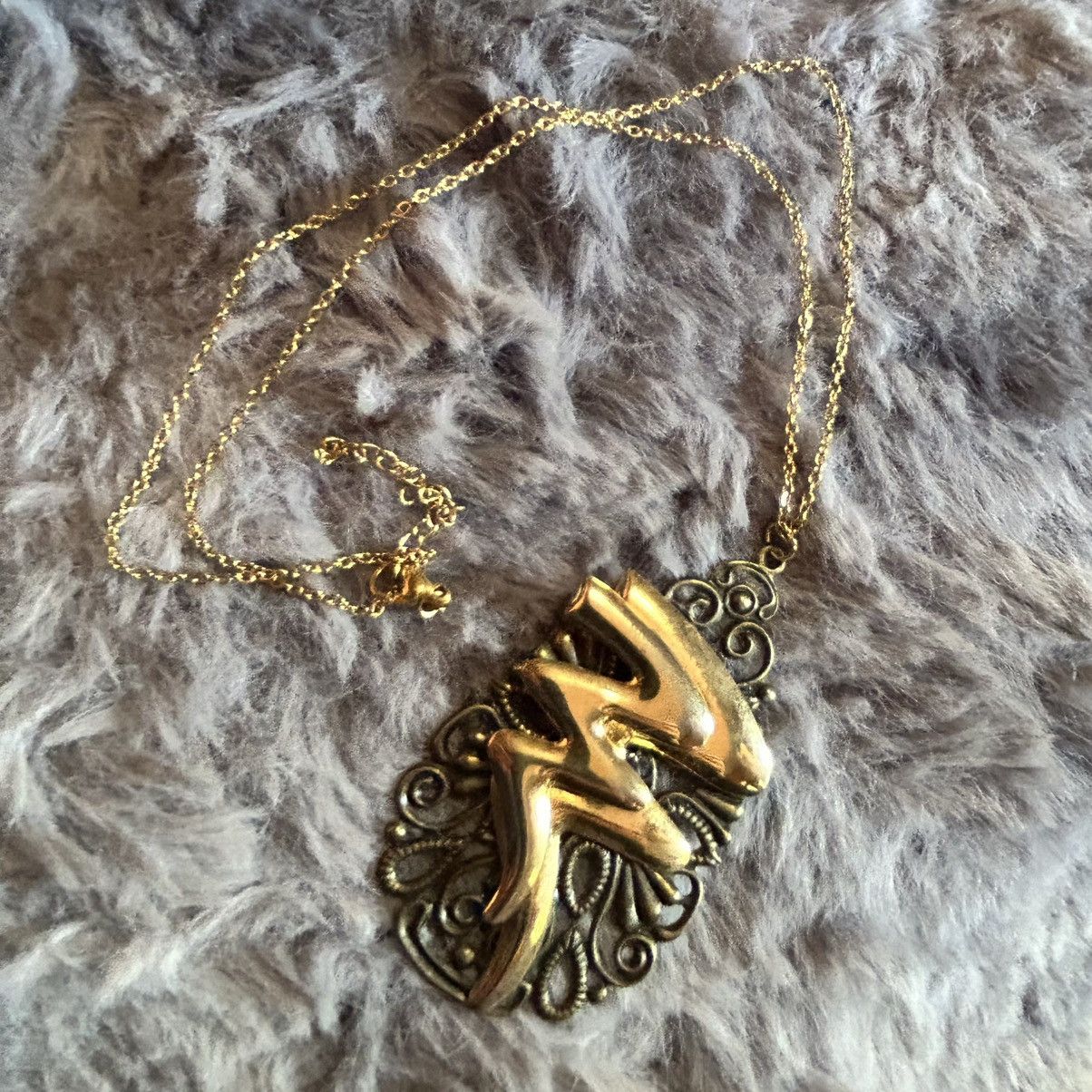 Handmade Handcrafted 80s gold squiggle brass filigree base necklace Size ONE SIZE - 8 Thumbnail