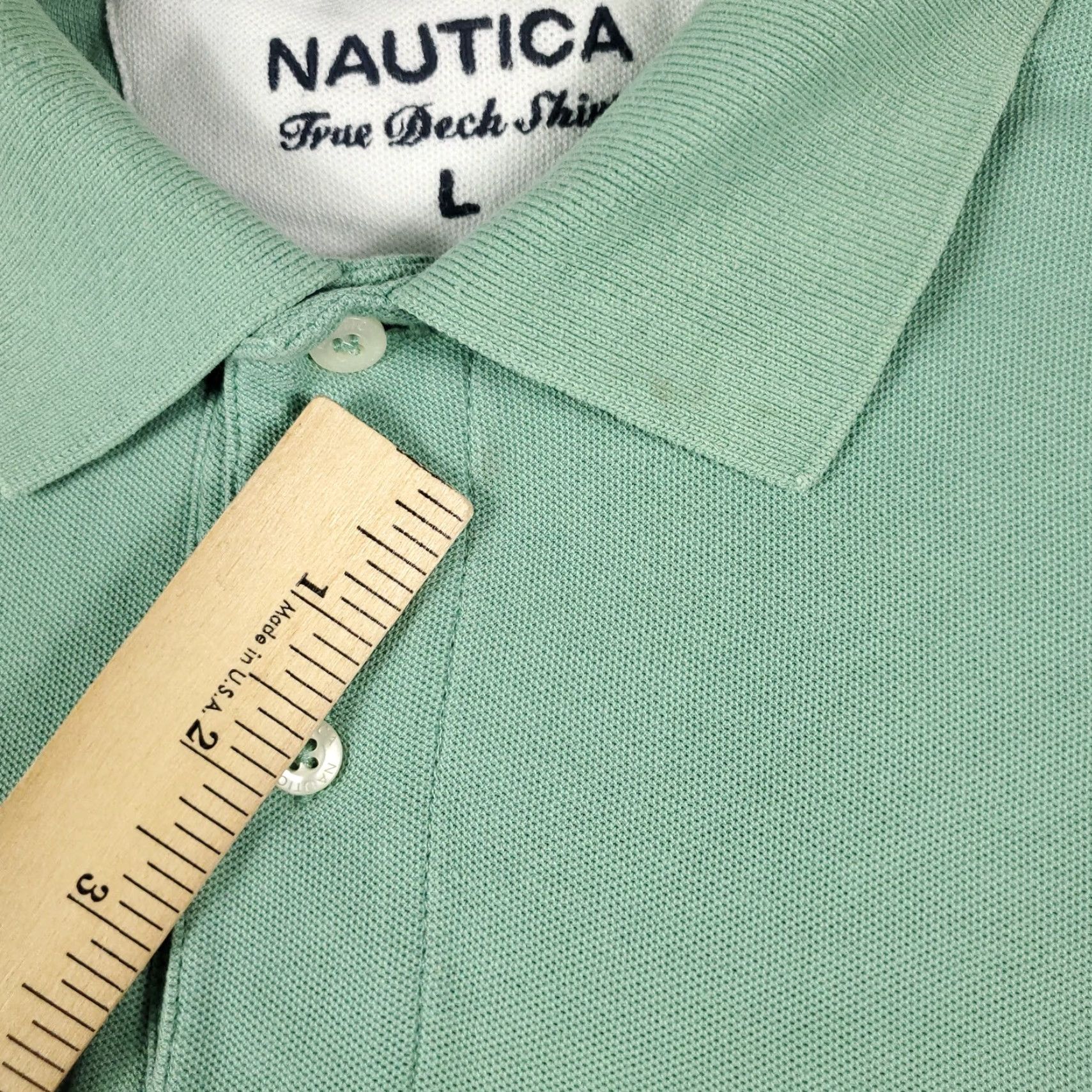 Nautica Nautica Polo Shirt Adult Large Green Solid Short Sleeve Cotton Blend Logo Button Mens Size US L / EU 52-54 / 3 - 3 Thumbnail