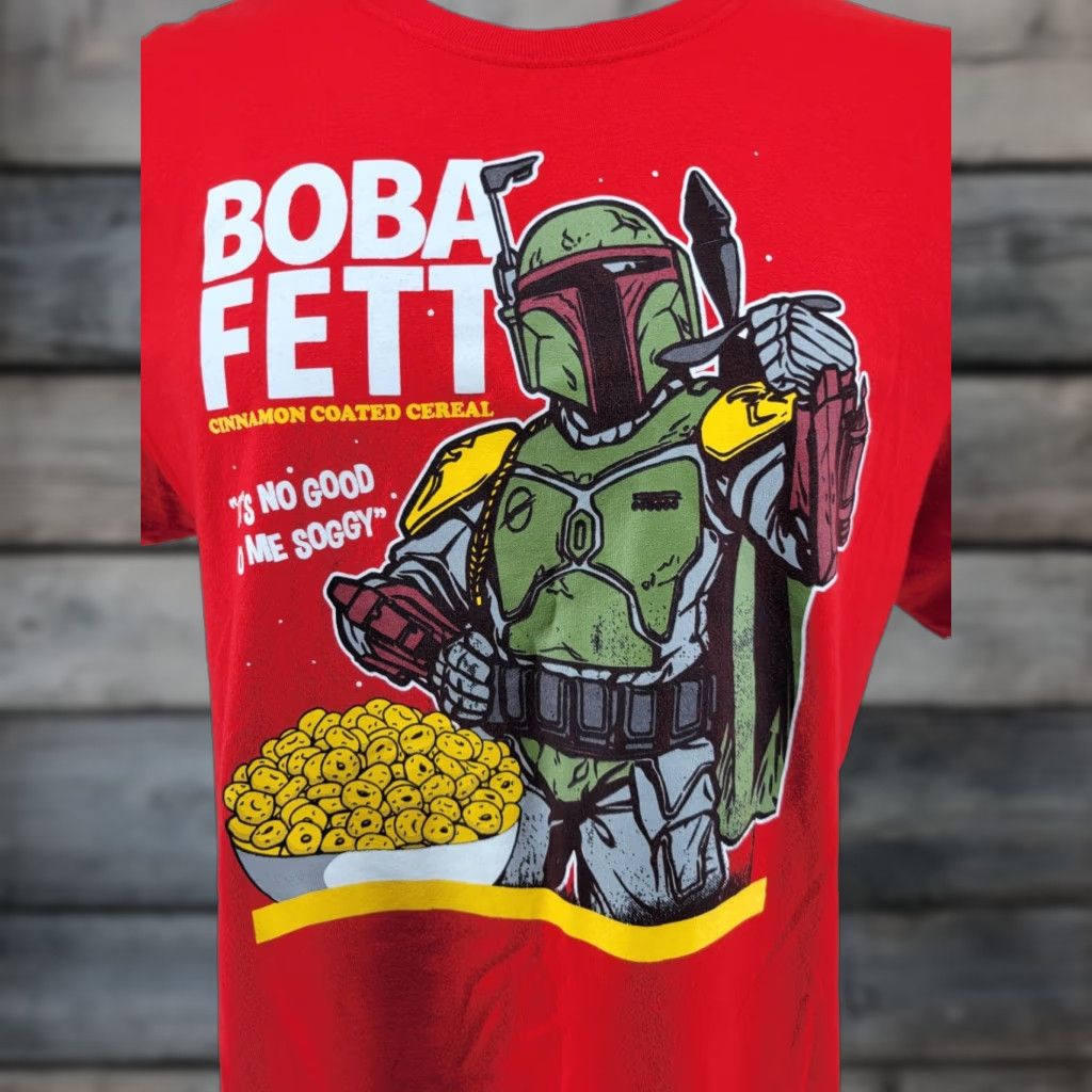 Vintage Funko Star Wars Boba Fett Cereal T Shirt Mens Large T-Shirt Red Star Wars 90s Theme Mens Size US L / EU 52-54 / 3 - 1 Thumbnail