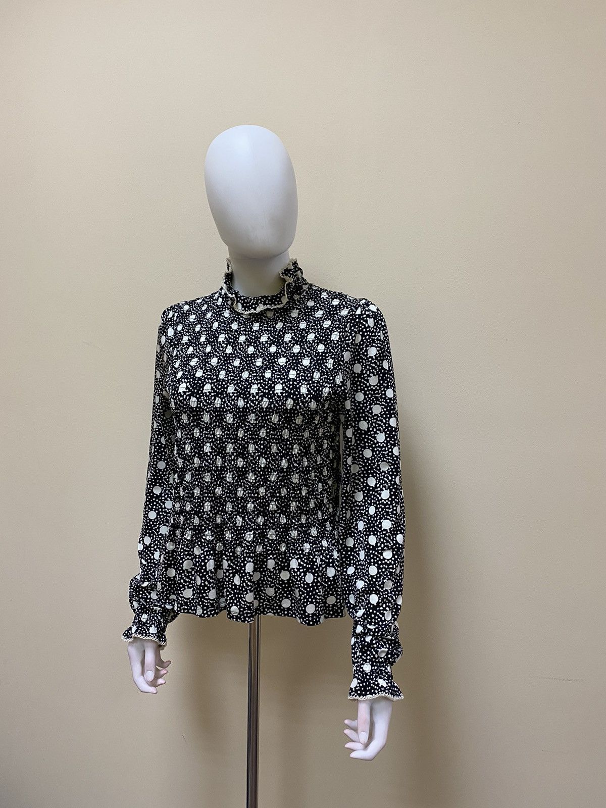 Sandro Sandro Spotted Shirred Smocked Mock Neck Top Size 2 Size M / US 6-8 / IT 42-44 - 2 Thumbnail
