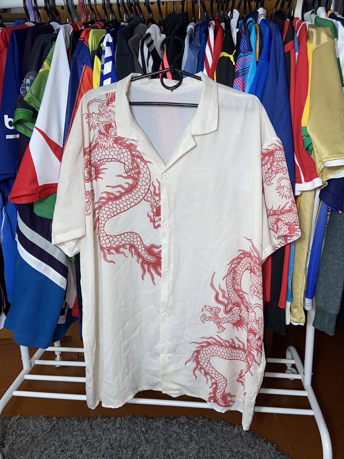 Japanese Brand × Vintage RARE 90s JAPAN STYLE DRAGON FIRE SILK SHIRT Size US XL / EU 56 / 4 - 1 Thumbnail