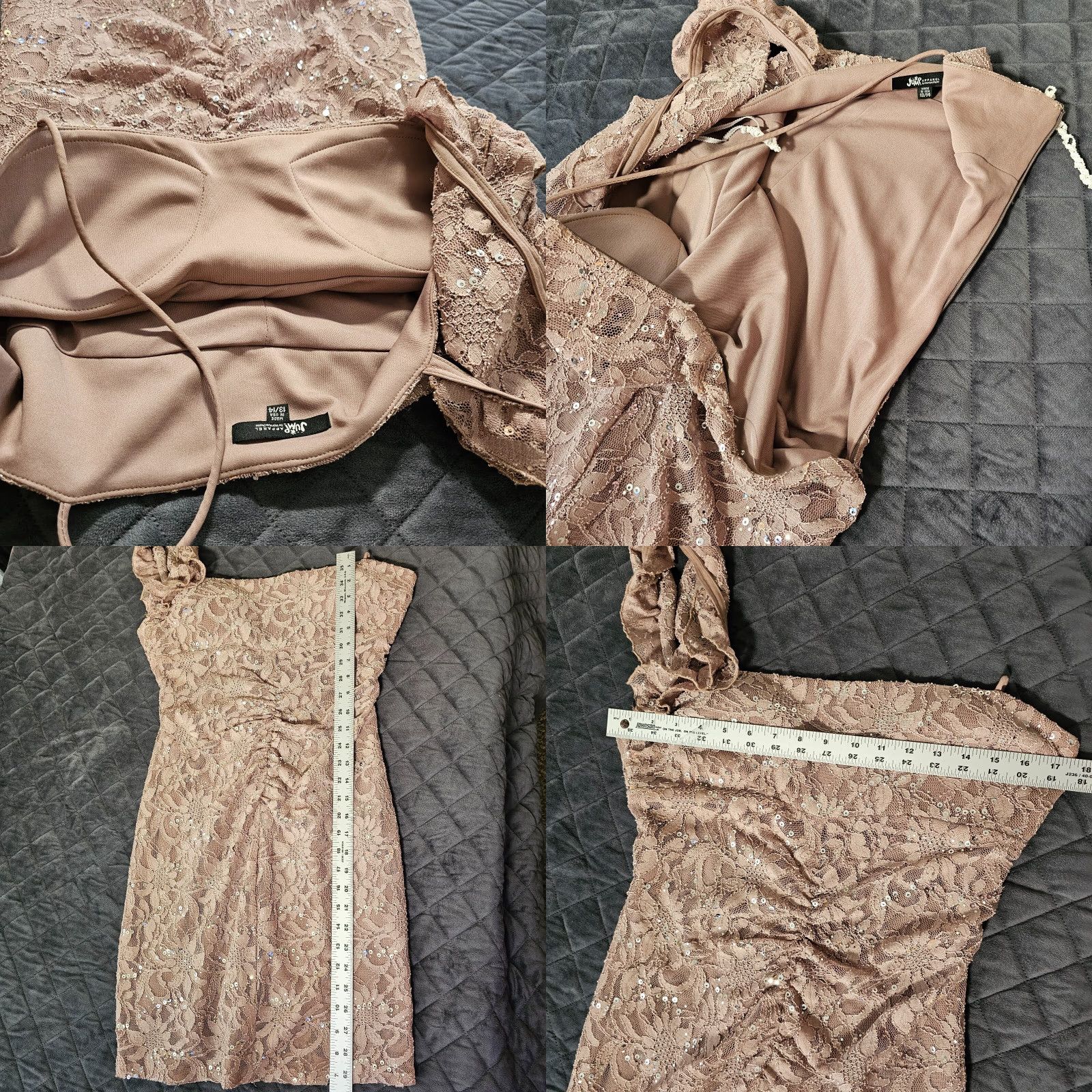 Vintage Jump Apparel One Shoulder Dress Women Sequin BeigBeige Metallic Cocktail and Party Dress Knee Length Juniors 13/14 Size XL / US 12-14 / IT 48-50 - 8 Thumbnail