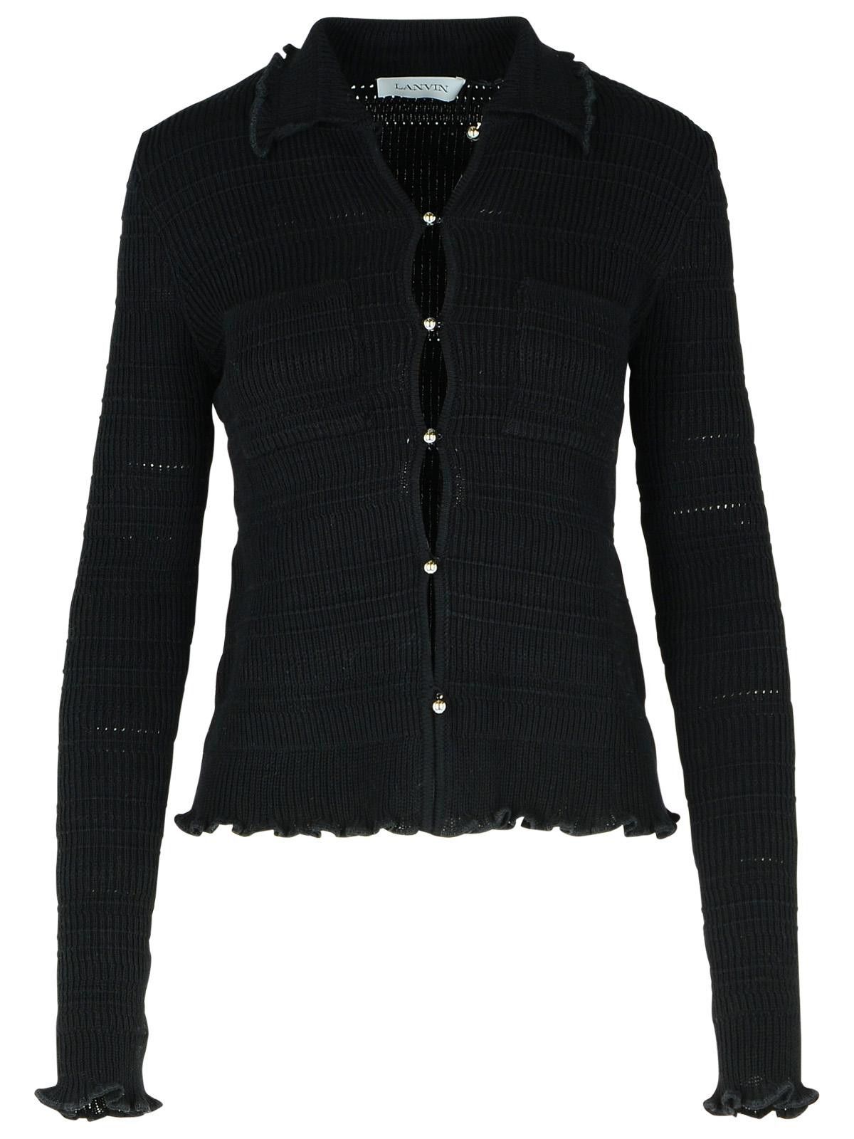 Lanvin LANVIN 'Ribbed' Black Cotton Cardigan Size M / US 6-8 / IT 42-44 - 1 Thumbnail