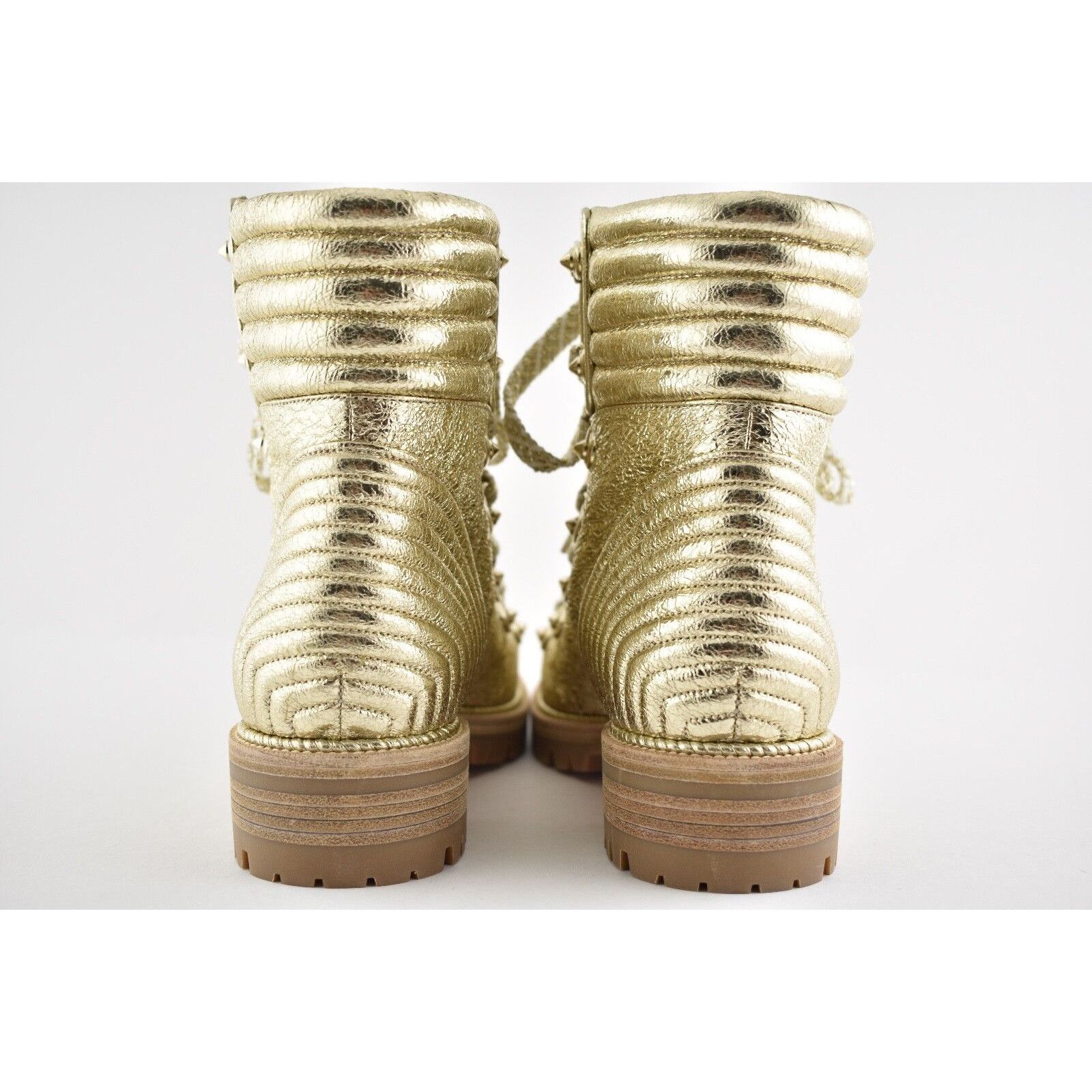 Christian Louboutin Christian Louboutin Mad Boot Platine Gold Flat Combat Lace Size US 5.5 / IT 35.5 - 11 Thumbnail