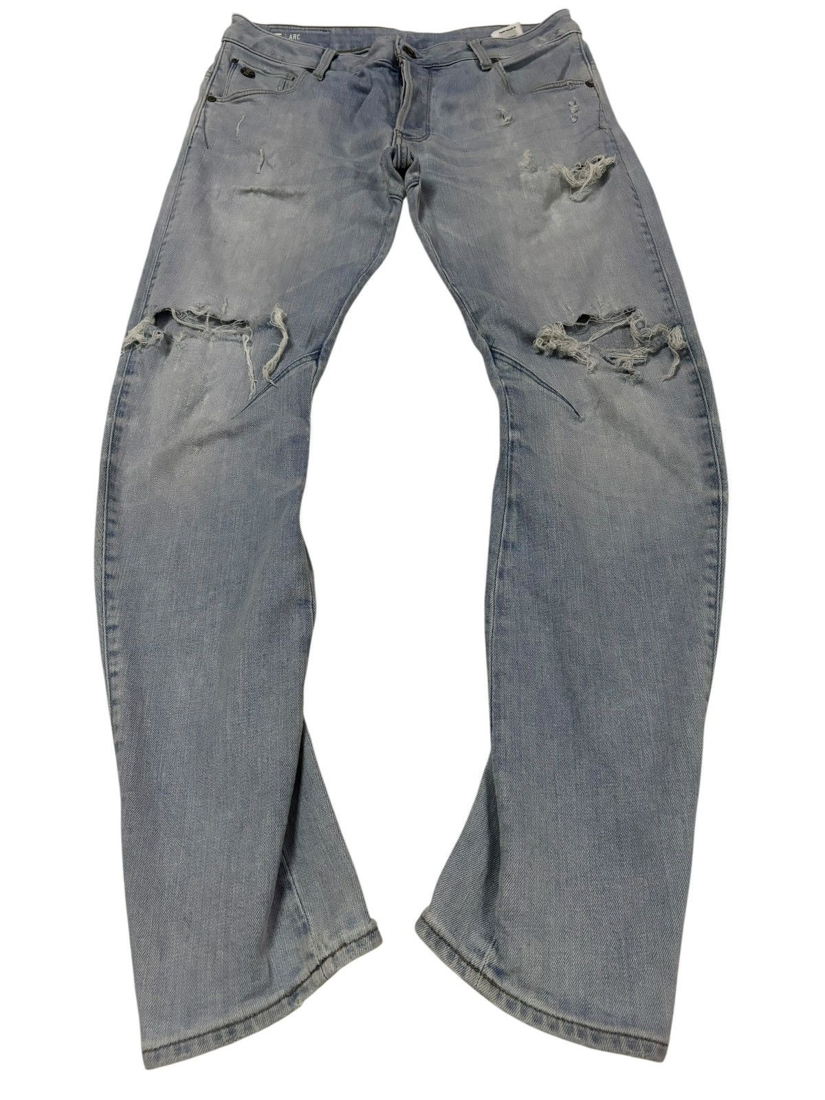 G-Star Vintage G-Star Raw Light Wash Distressed Curved Jeans Size US 34 / EU 50 - 1 Thumbnail