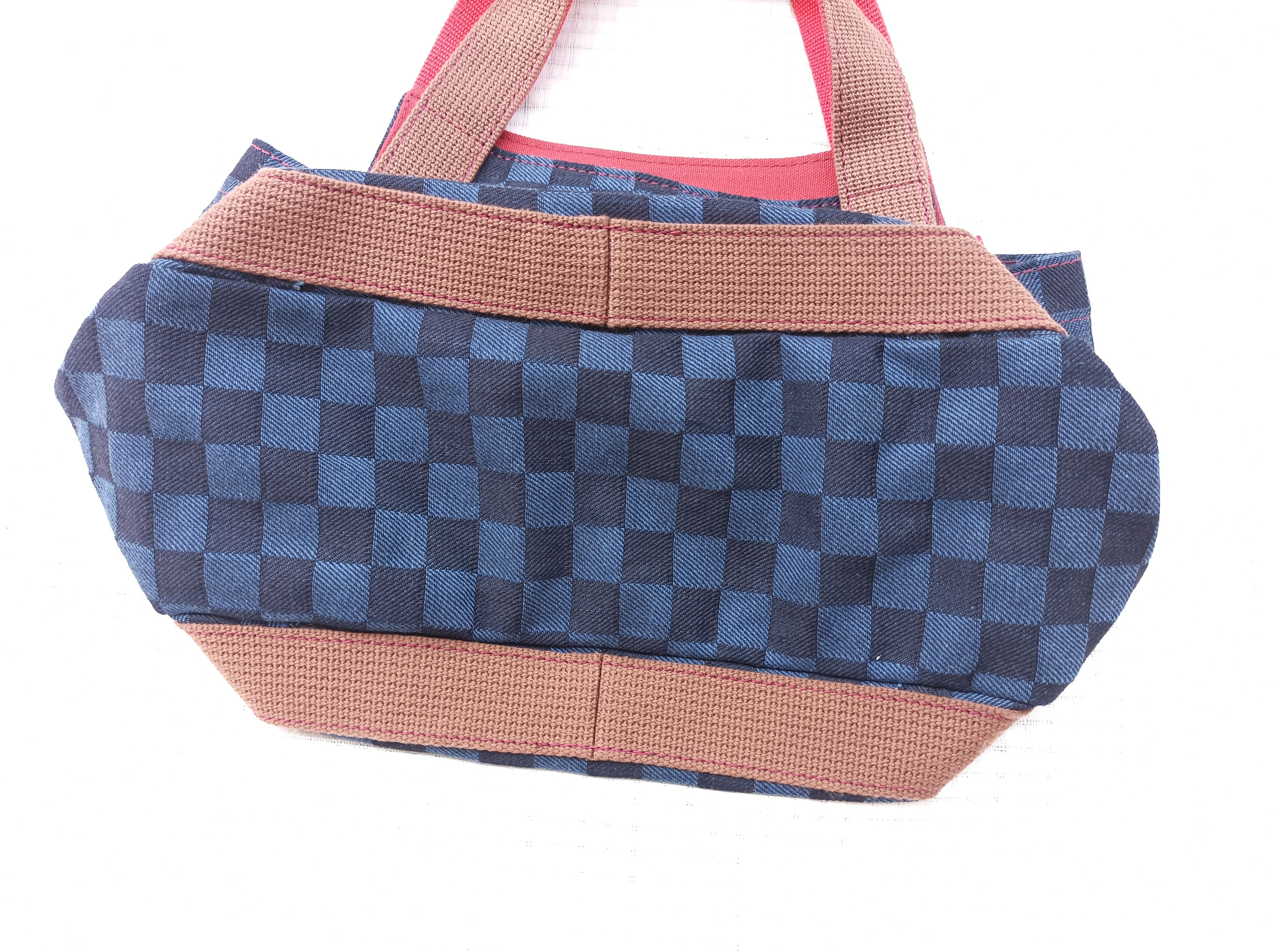 Japanese Brand (B56) Kurashiki Ogino Hanpu Navy Blue Check Cotton Hand Bag Size ONE SIZE - 9 Thumbnail