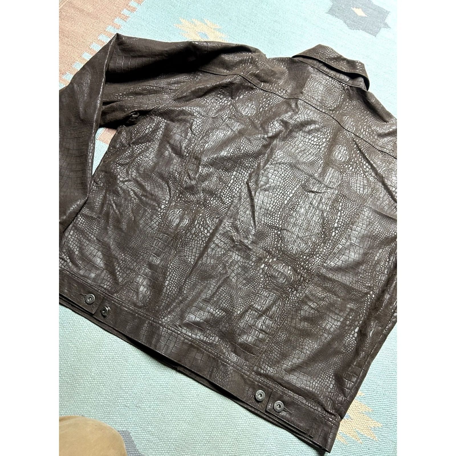 Guess GUESS Trucker Jacket 2XL Brown Faux Snakeskin Rayon Cotton Men’s Jacket Size US XXL / EU 58 / 5 - 8 Thumbnail