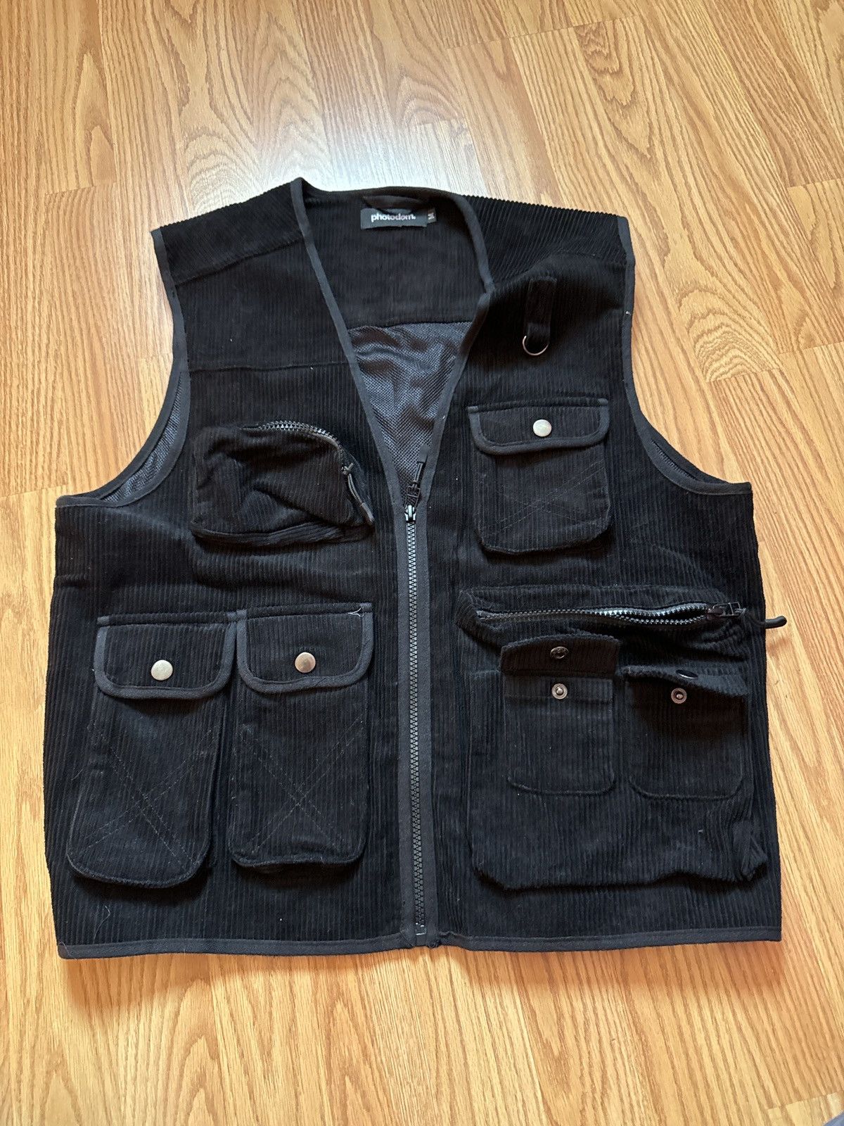 PHOTODOM Black Corduroy Zippered Utility Vest UNWORN