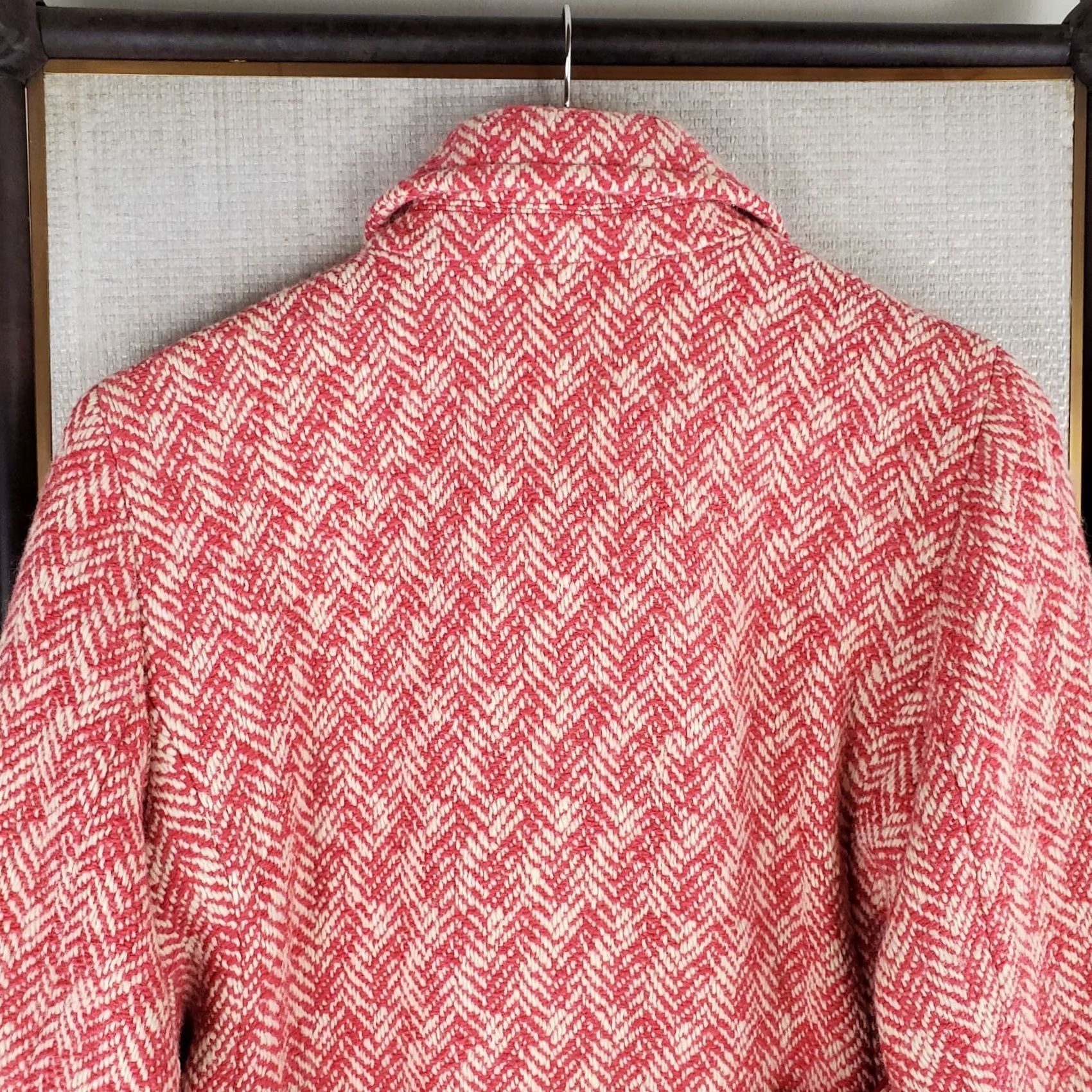 Coach COACH Womens Pea Coat Jacket Pink White Herringbone Wool Mohair Silk Lined Double Breasted Notch Front Pockets Size 6 Womens Size M / US 6-8 / IT 42-44 - 7 Thumbnail