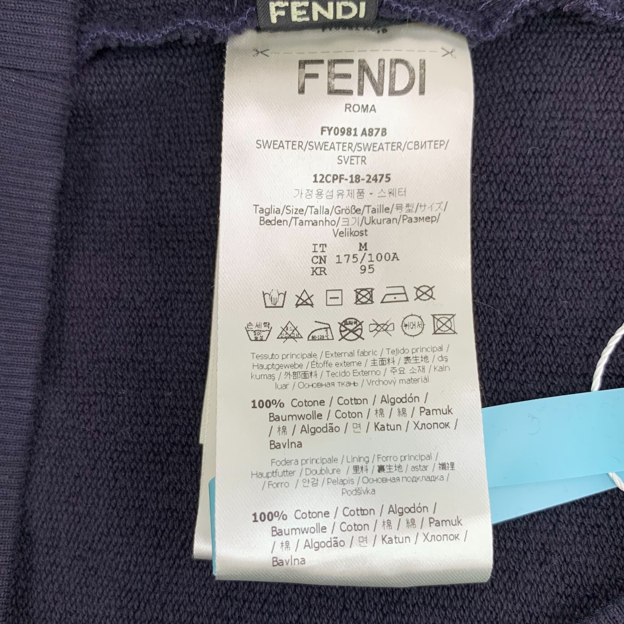 Fendi Fendi Roma Deep Blue Cotton Hooded Sweatshirt With Drawstrin Size US M / EU 48-50 / 2 - 3 Thumbnail