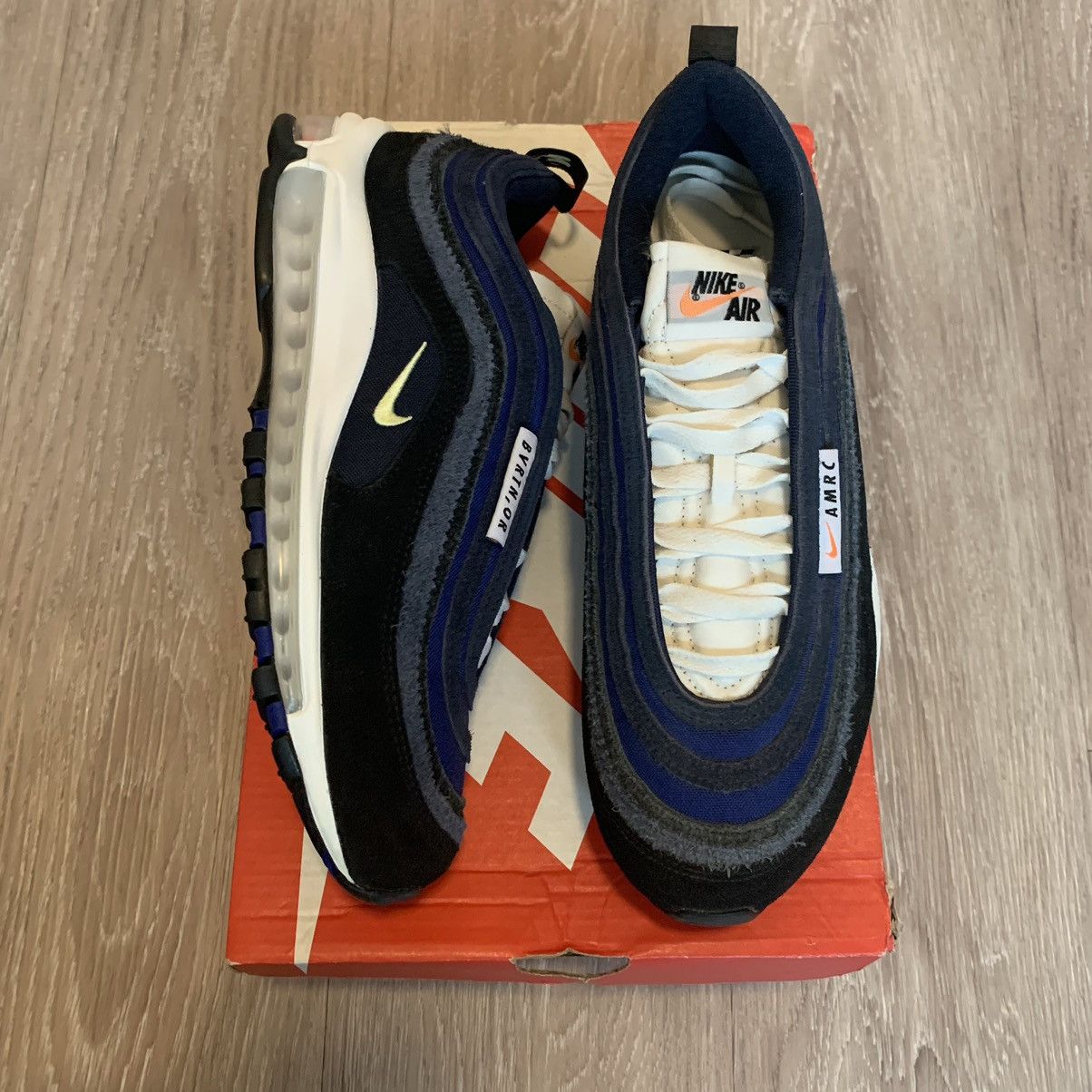 image of Nike Air Max 97 Se Running Club Black Royal Shoes in Black/Light Zitron/Deep Royal Blue (Size 9.5)