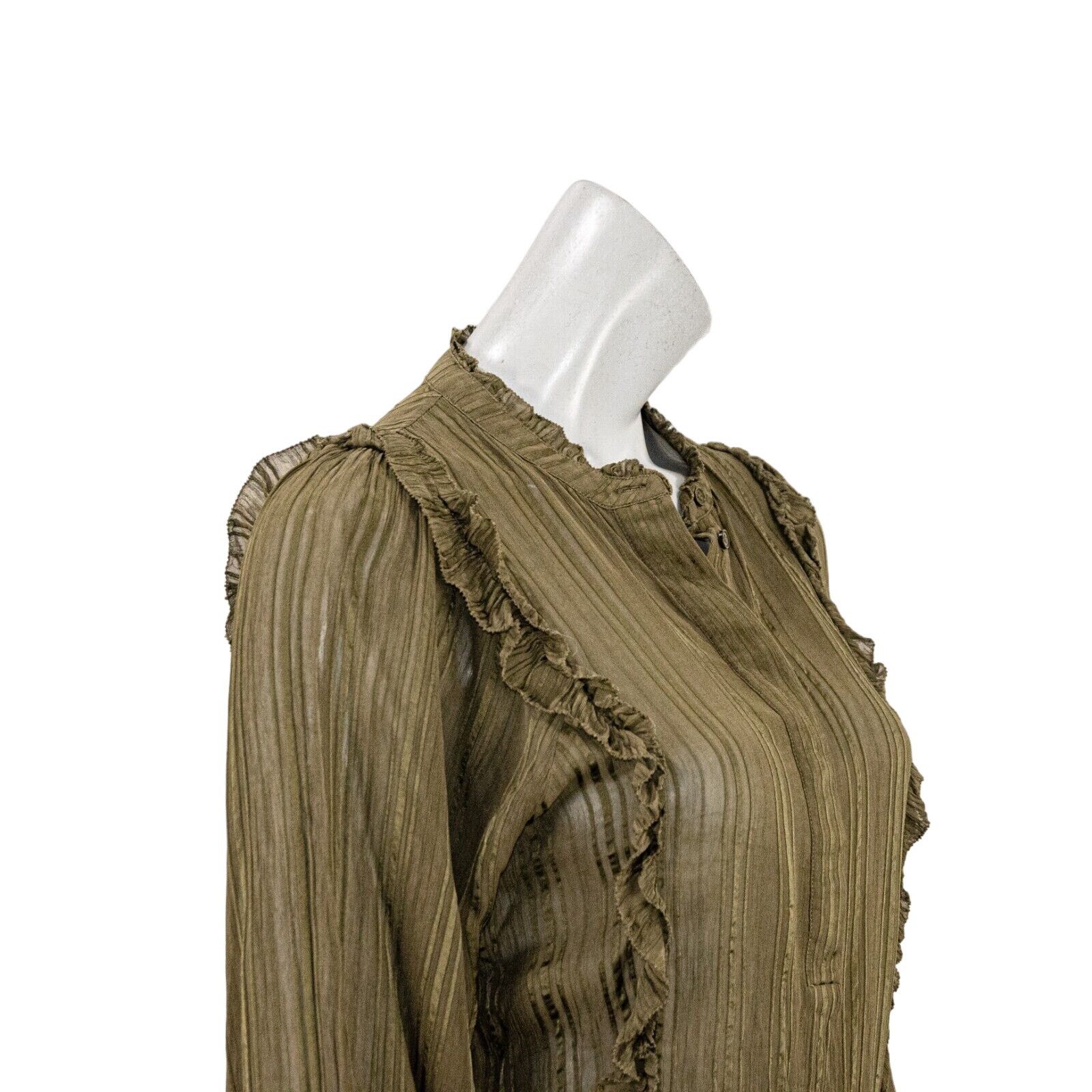 Reiss REISS Alandra Sheer Ruffle Blouse 1/2 button in olive green Size XS / US 0-2 / IT 36-38 - 10 Thumbnail