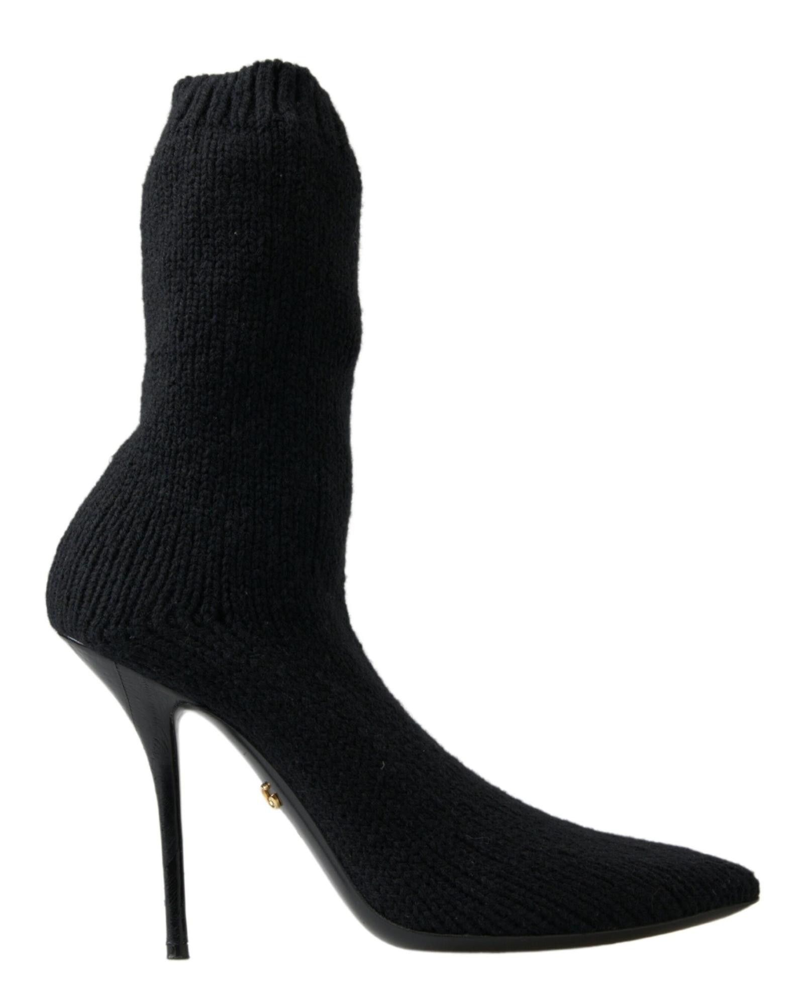 image of Dolce Gabbana Stiletto Heel Shoes Mid Calf Boots in Black, Women's (Size 9)